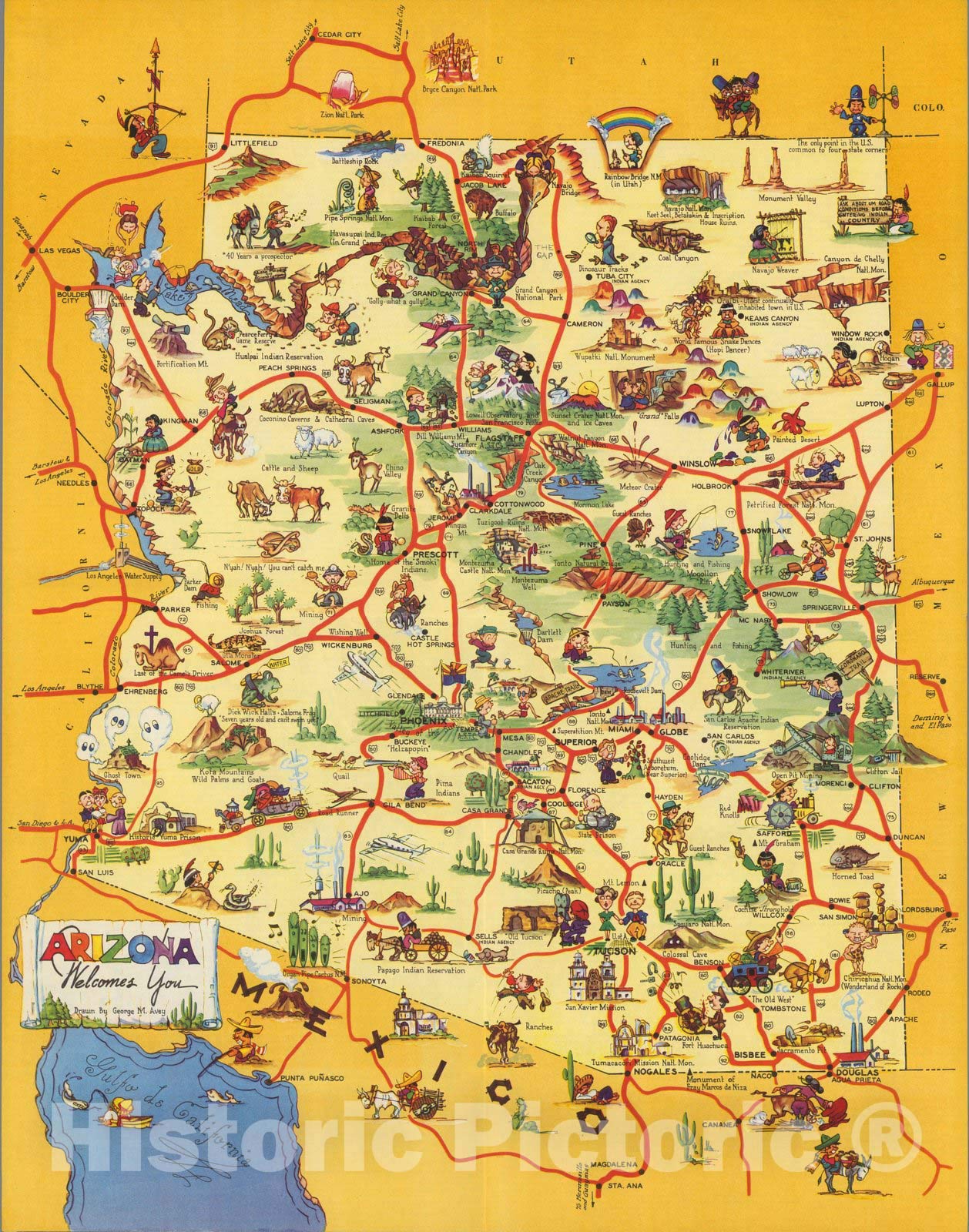 Historic Map : Pocket Map, Arizona Welcome You 1942 - Vintage Wall Art - 24in x 30in