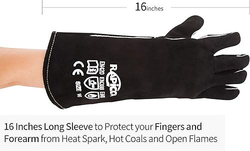 Miniatura 13 de RAPICCA Guantes de soldadura de 16 pulgadas, 662 ℉, forja/Mig/Stick de cuero extremadamente resistente al calor con costuras de Kevlar, perfectos