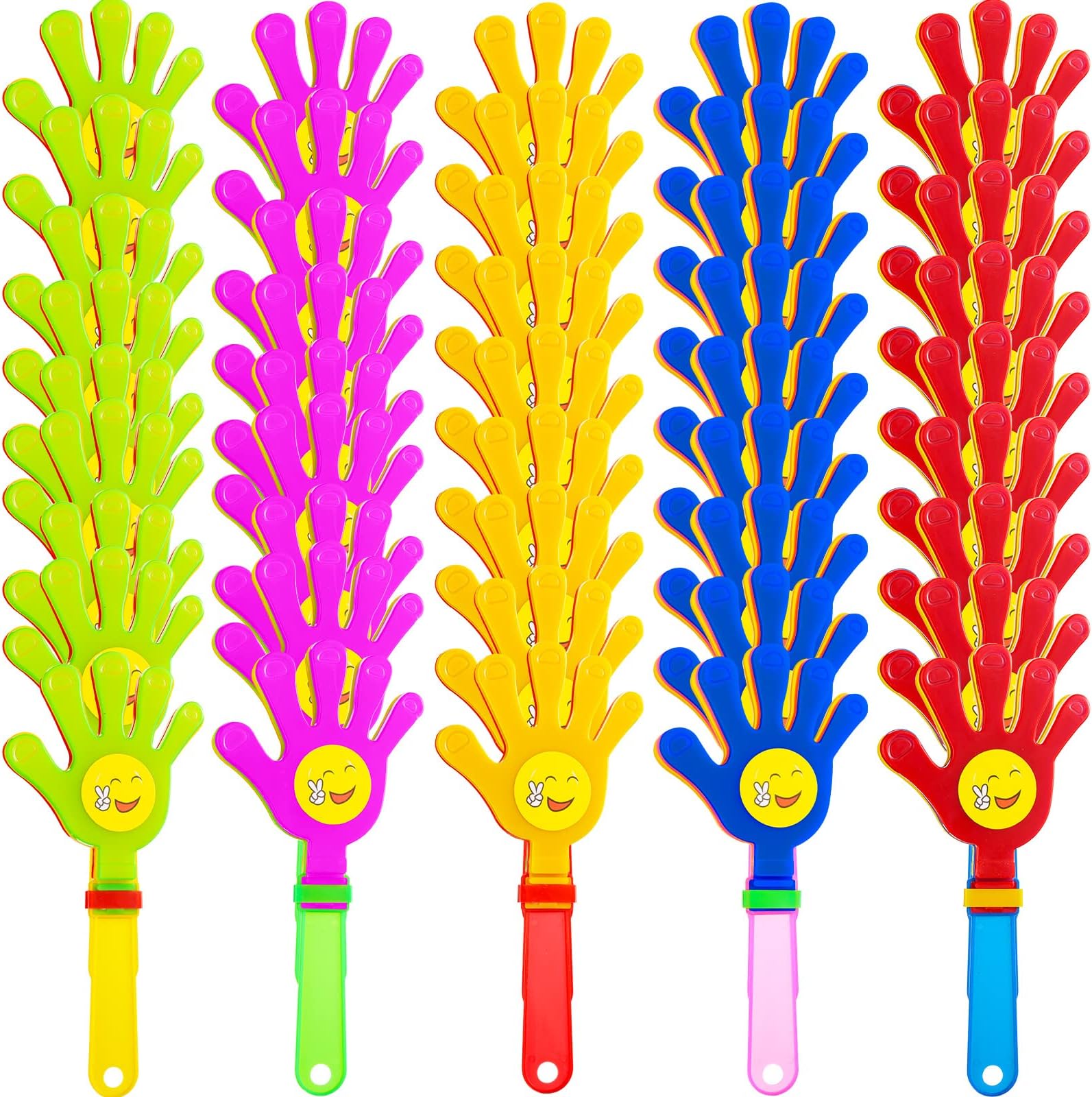 Sratte 80 Pcs Hand Clappers Plastic Noise Makers Party Favors Game Accessories Clapping Hands Noisemakers for Sporting Events Company Fiesta Party Birthday Gift Supplies (7.5 Inch, Sticker Style)