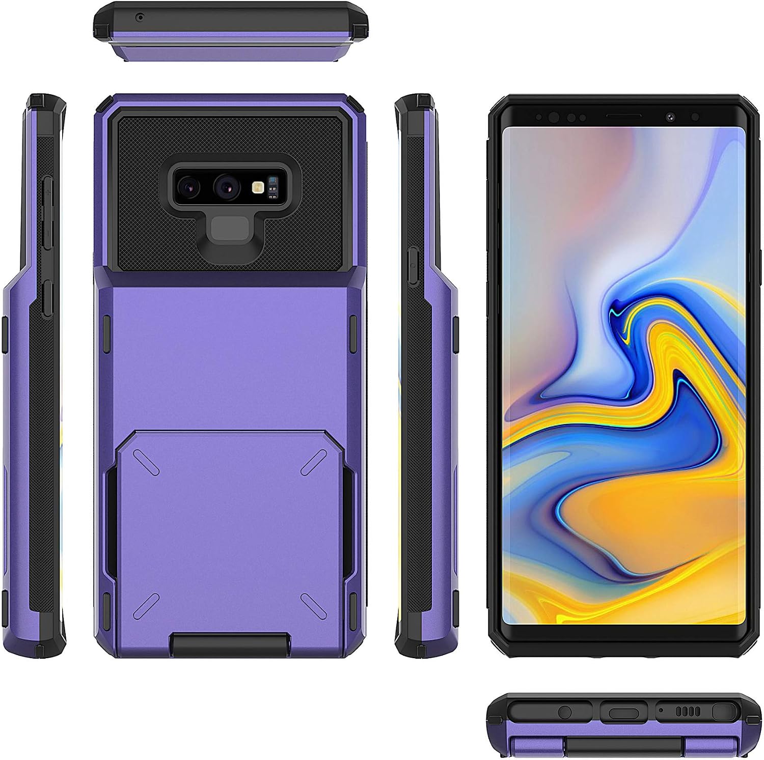 Galaxy Note 9 Case, J.west Note 9 Wallet Case with Flip Hidden Credit Card Holder ID Slot Hard Protective Cover for Samsung Galaxy Note 9 6.4 inch (2018) Purple