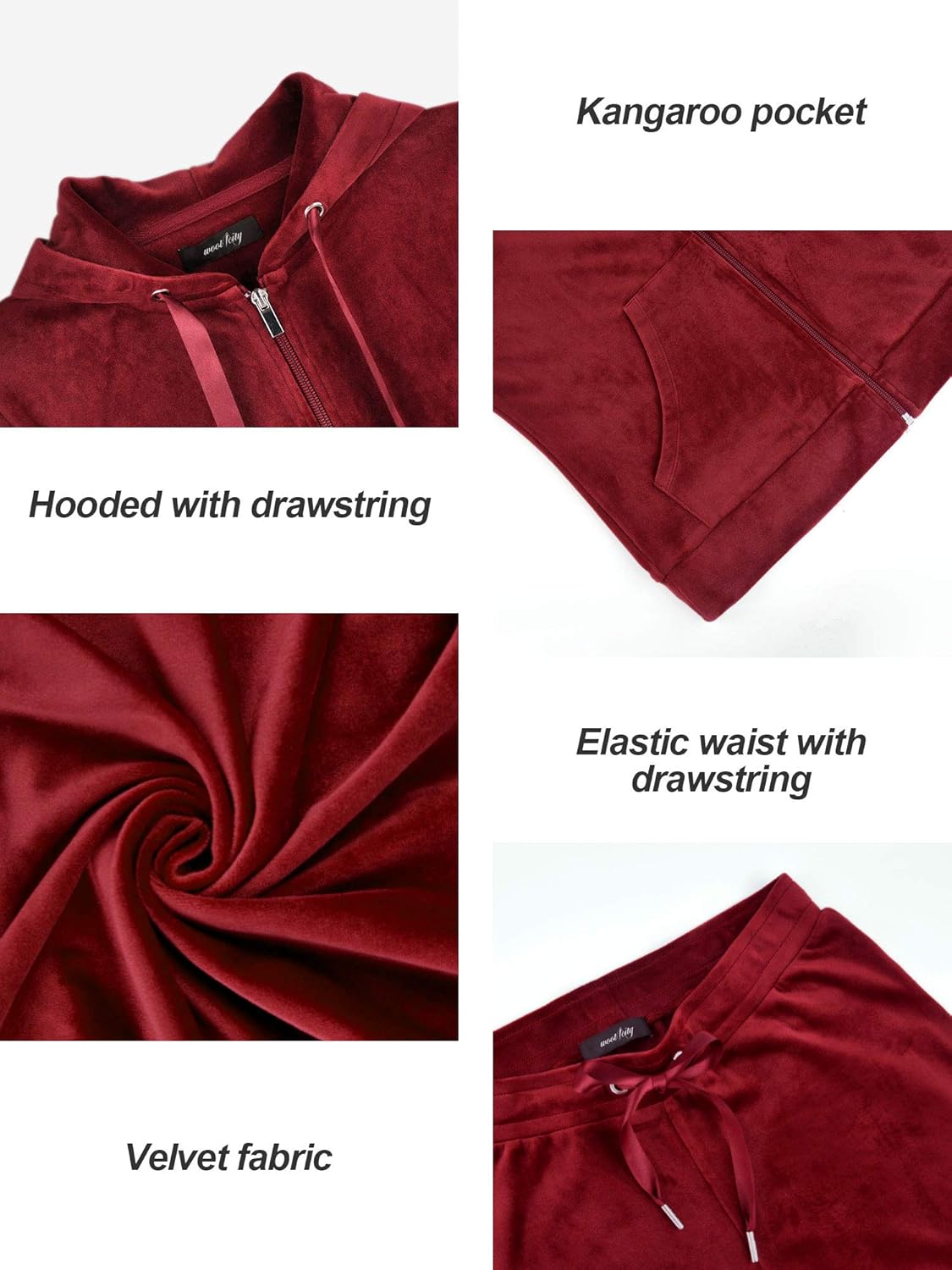 Woolicity Womens Sweatsuits Set Velour Tracksuit 2 Piece Outfits Set Zip Up Hoodies and Pants Sportswear Jogging Set - Image 6