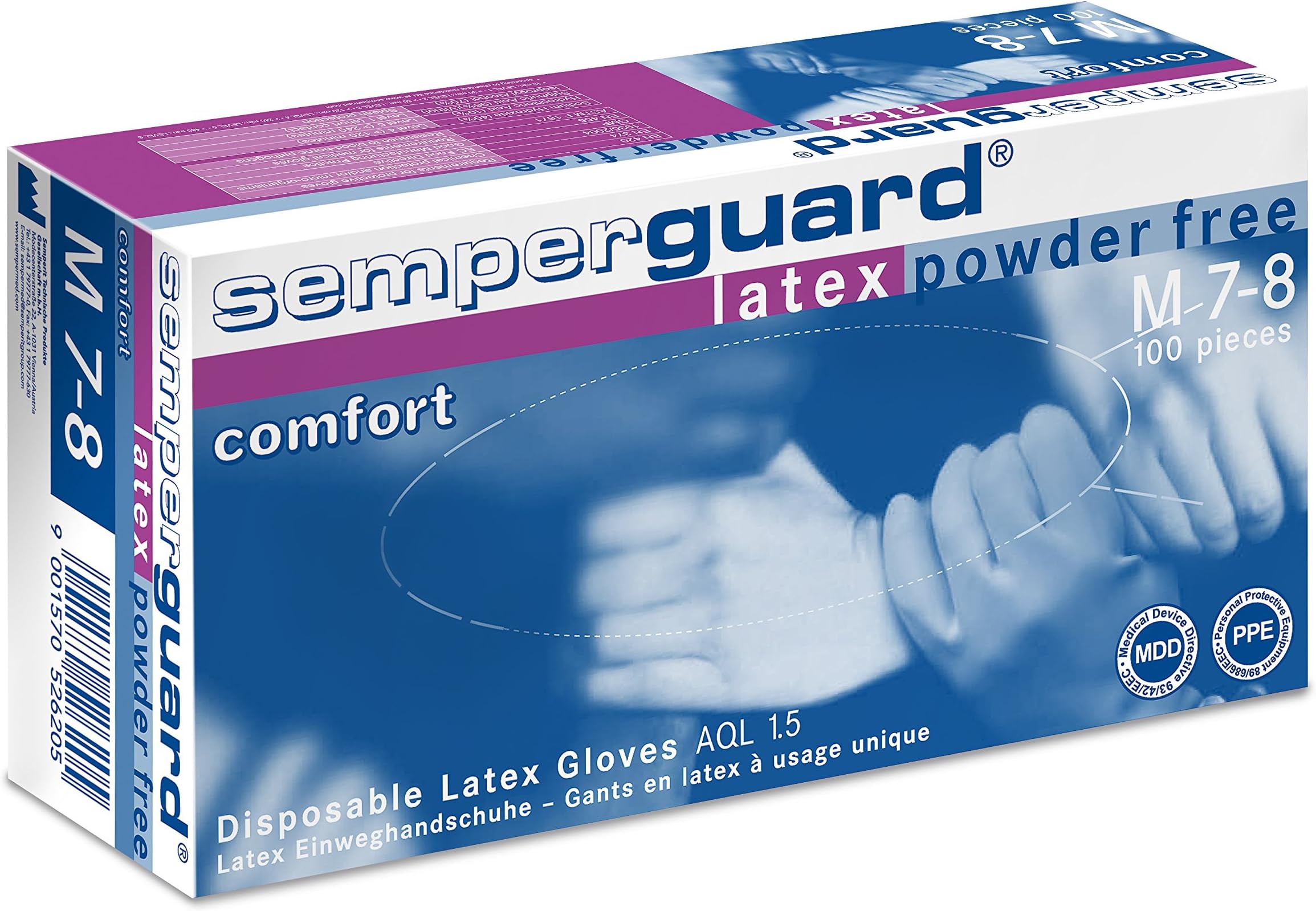 Semperguard Comfort 813777937/3000001283 Latex Einmalschutz and Natural Latex Examination Gloves, Powder Free, Large, 8, Natural White (Pack of 100)