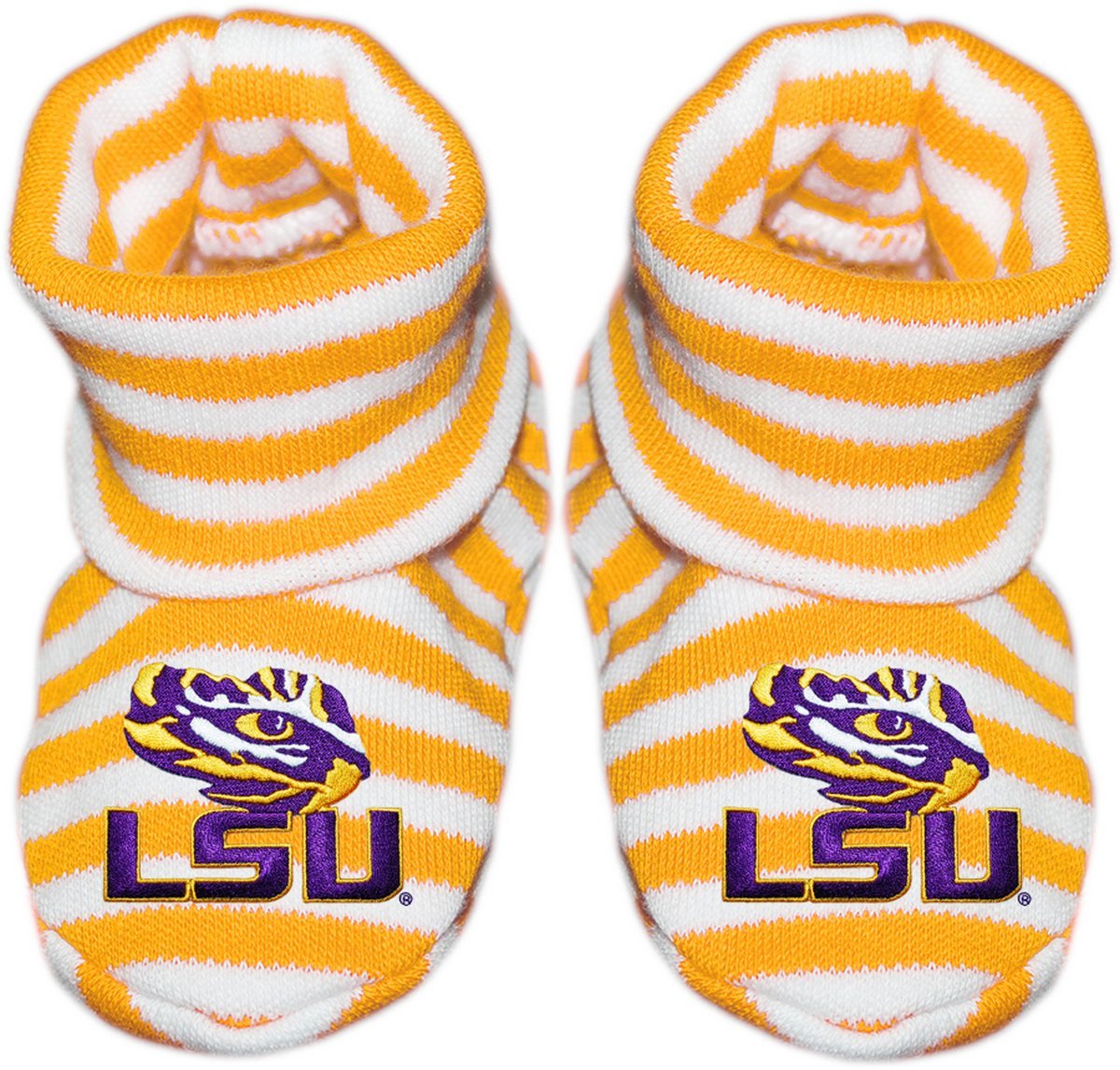 LSU Tiger Eye Newborn Baby Striped Bootie Sock