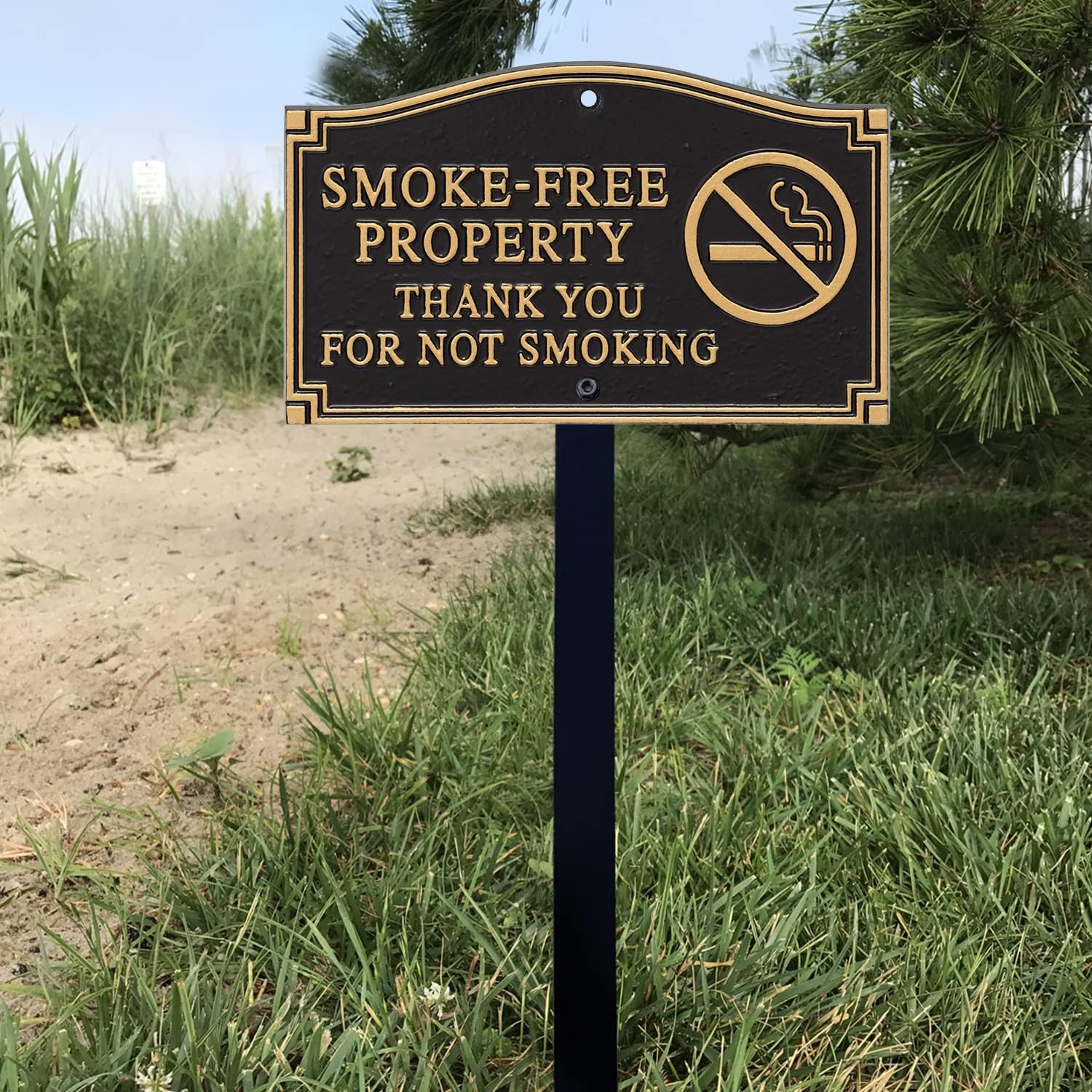 SmartSign Smoke Free Property Sign for Yard, Thank You for Not Smoking Garden Plaque | 5.75" x 9.5" Aluminum Plaque with 18" Black Lawn Stake, Premium No Smoking Sign, Made in USA