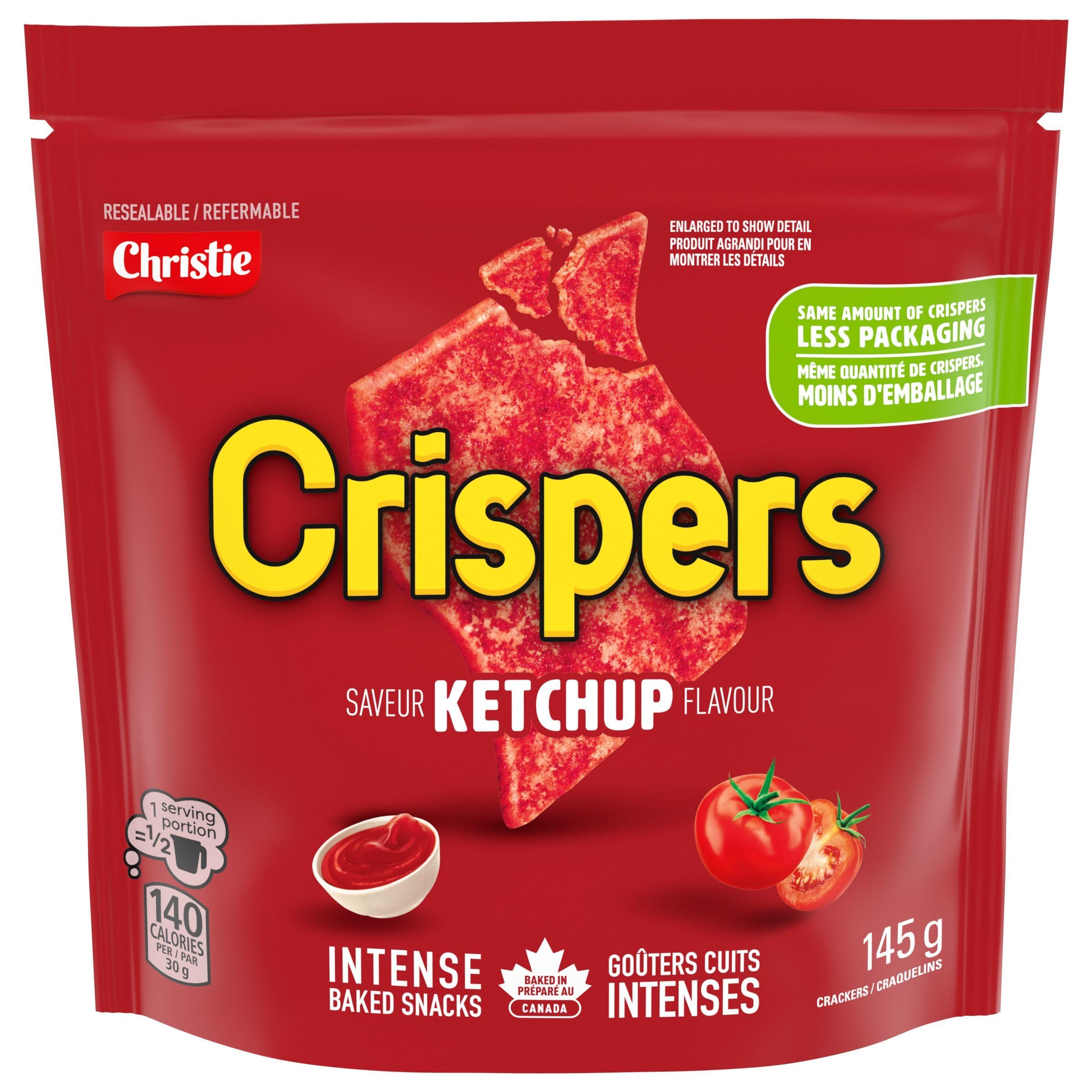 Christie Crispers Ketchup Crackers, 145g/5.1 Ounce, Bag, Imported from Canada}