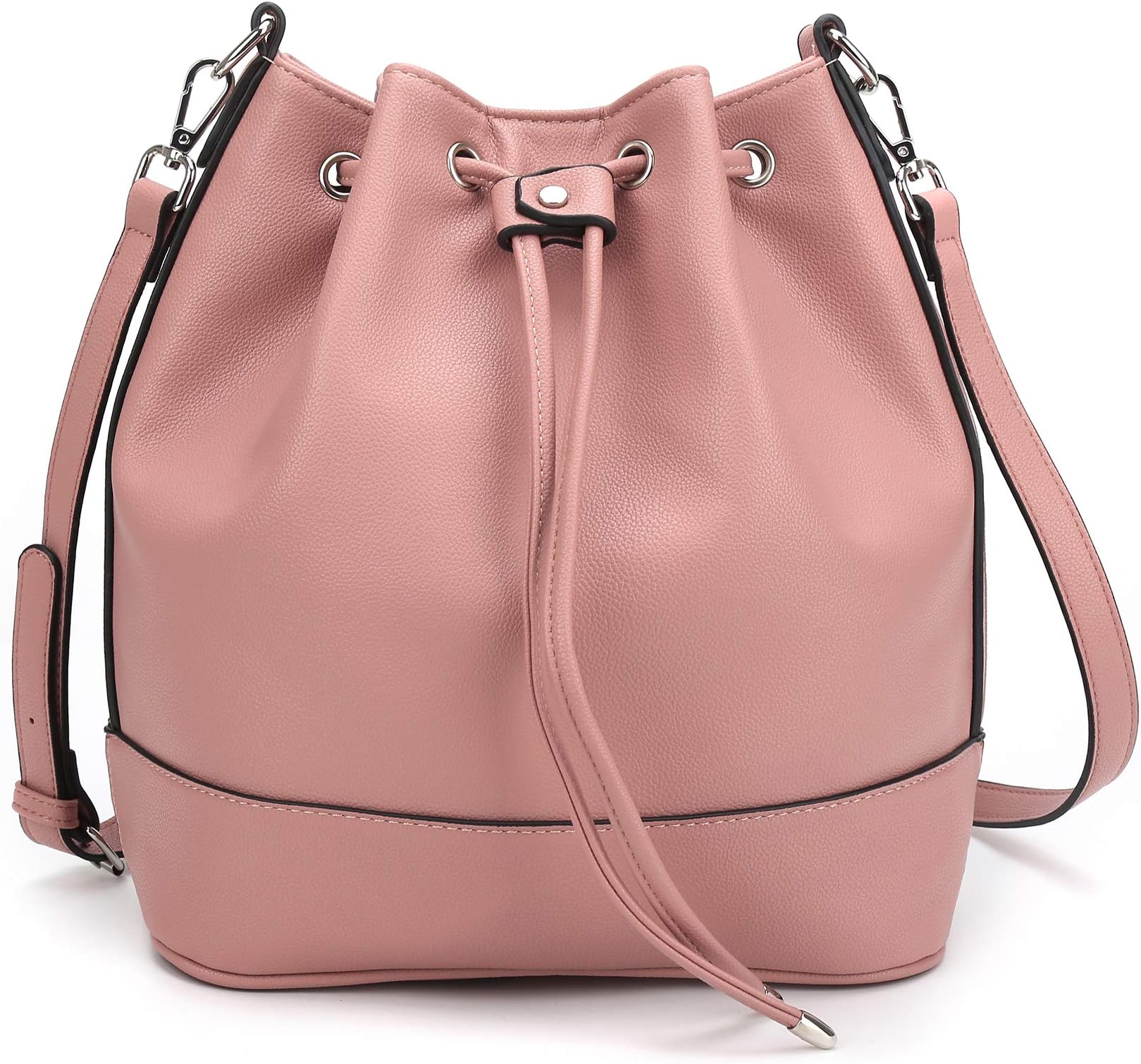 AFKOMSTLeather Bucket Bags and Drawstring Crossbody Purse for Women Medium Tote and Hobo Handbags with 2 Shouder Straps