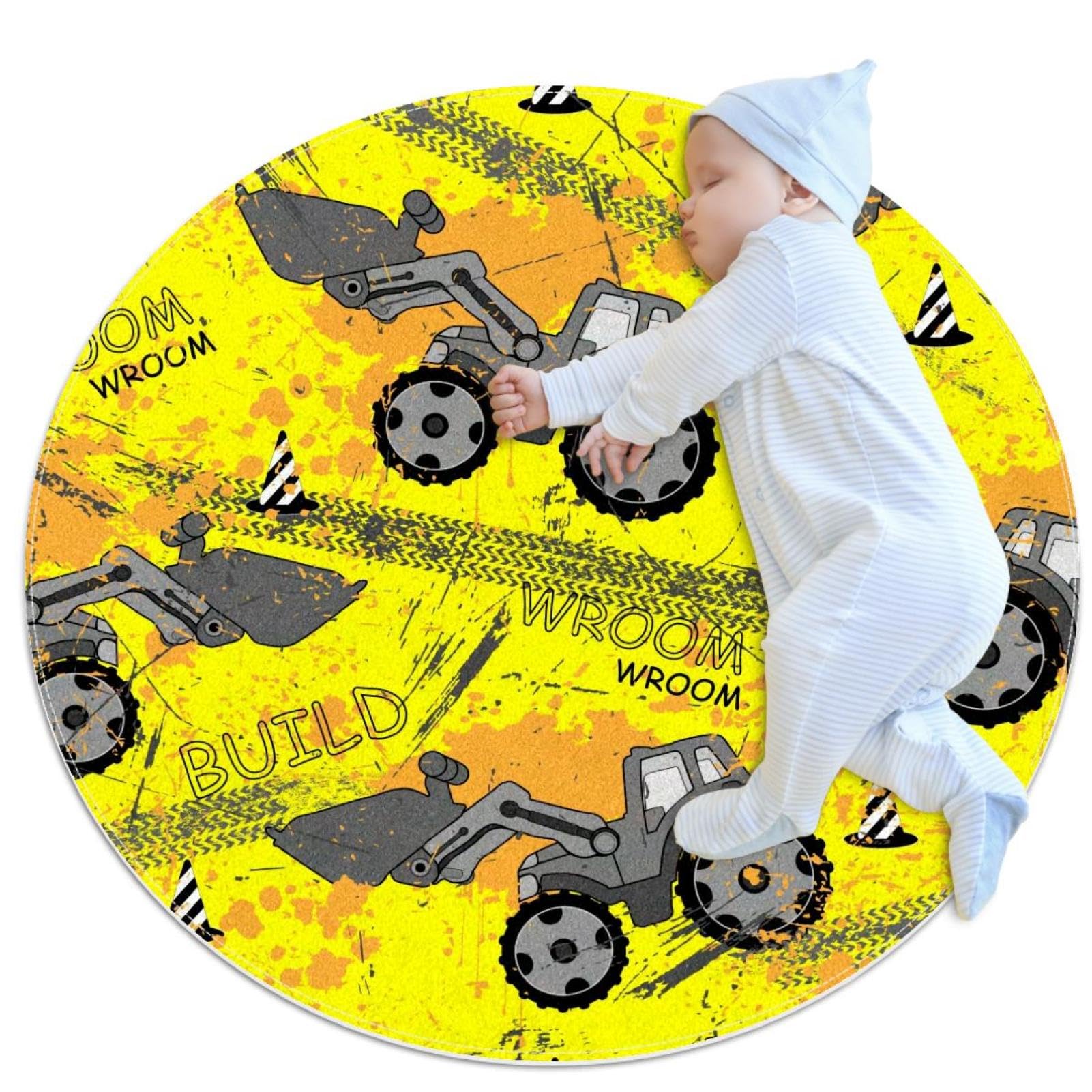 Tapis de salle de bain antidérapant et rond de 1m avec motif bulldozer