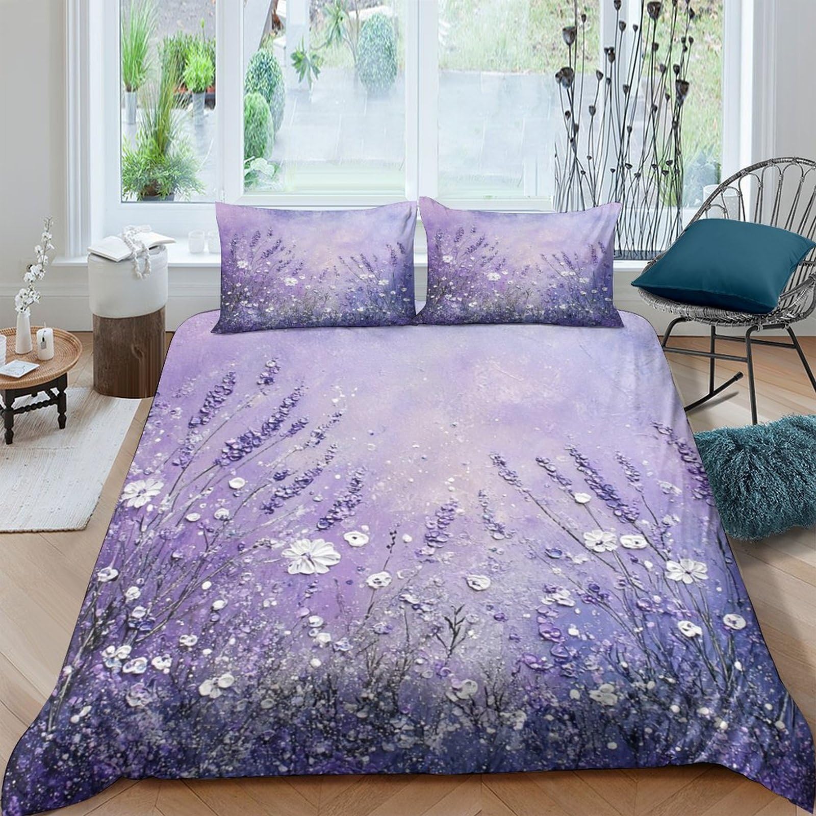 Ctjqhvkz Style-4 3D Printed Lavender Field Fitted Sheet Microfiber Soft Floral Meadow Bed Cover For Bedroom Guest Room Decor Single（135X200cm）