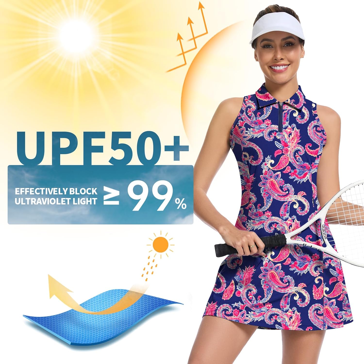 WOWENY Tennis Dress for Women Golf Dresses with Built in Shorts and Pockets Zip Up Sleeveless Athletic Workout Dress - Image 6