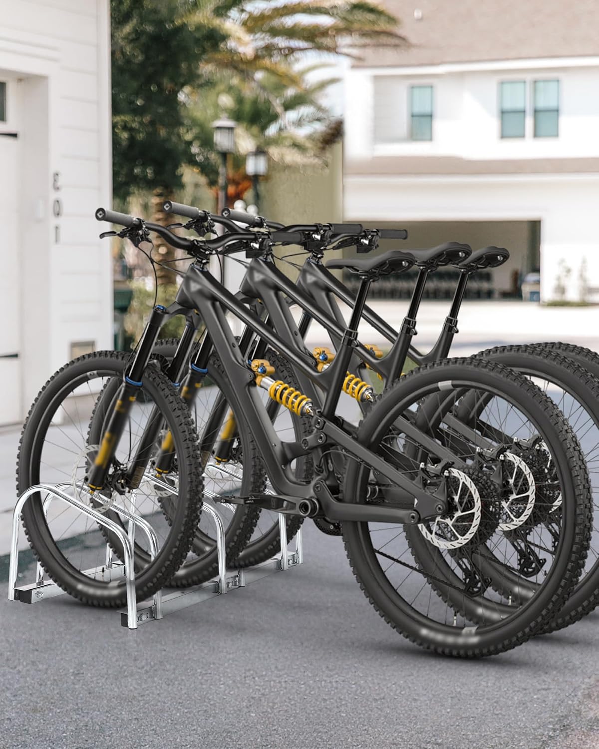 Bike Floor Stand, 3 Bike Parking Rack, Garage Bike Storage Stand, Fits 22-28" Wheels Up to 2.2" Tire, Heavy Duty for Mountain & Road Bikes