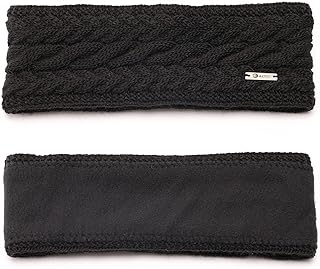 irisaa - Fascia per capelli da donna, lavorata a maglia, lavorata a uncinetto, con fodera interna in pile Nero Taglia unica