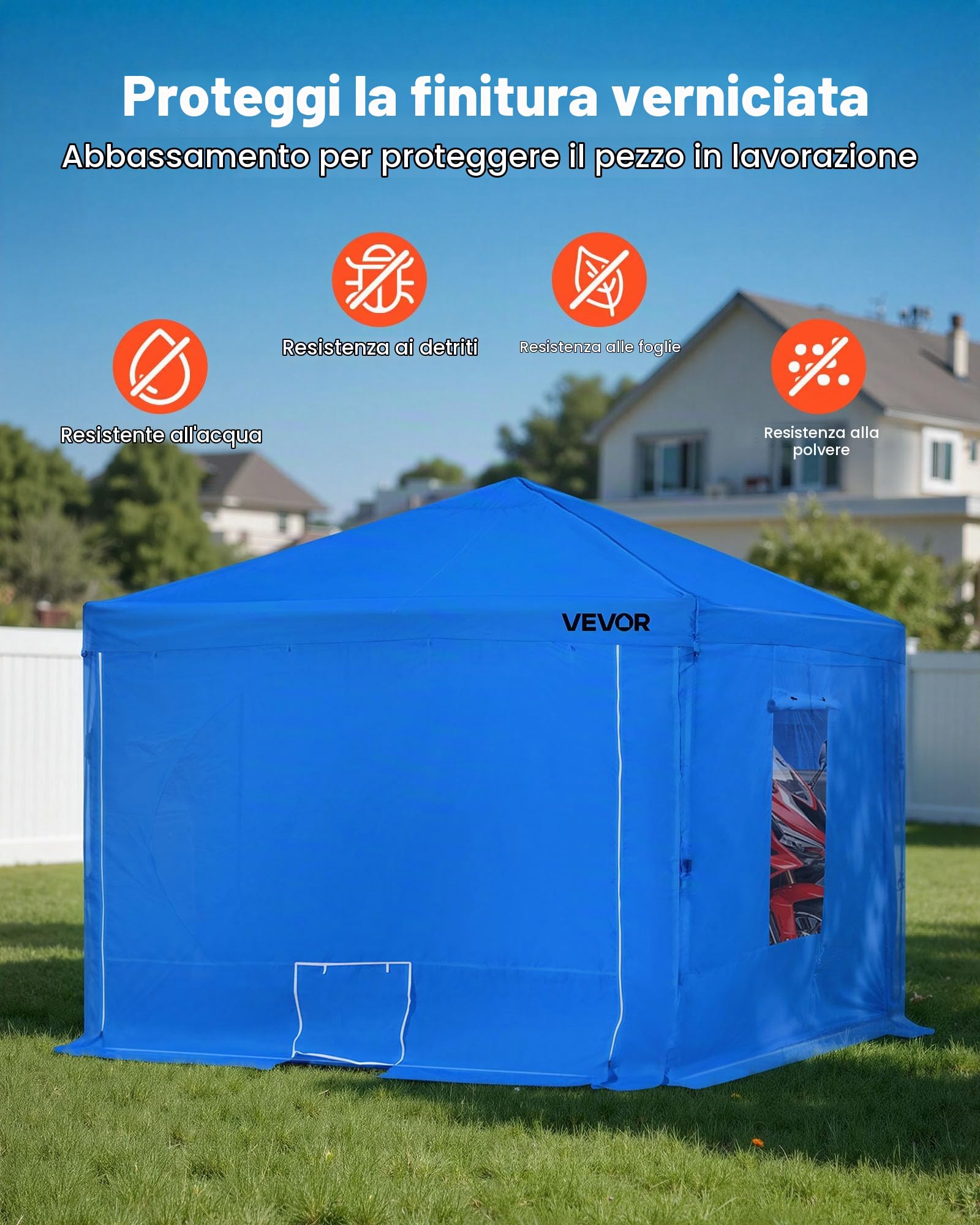 VEVOR Tenda per Cabina di Verniciatura a Spruzzo Portatile 293x293x181 cm Tenda per Verniciatura a Spruzzo Cabina Impermeabile e Pieghevole con 2 Finestre Laterali per Esterno, Auto, Moto, Blu