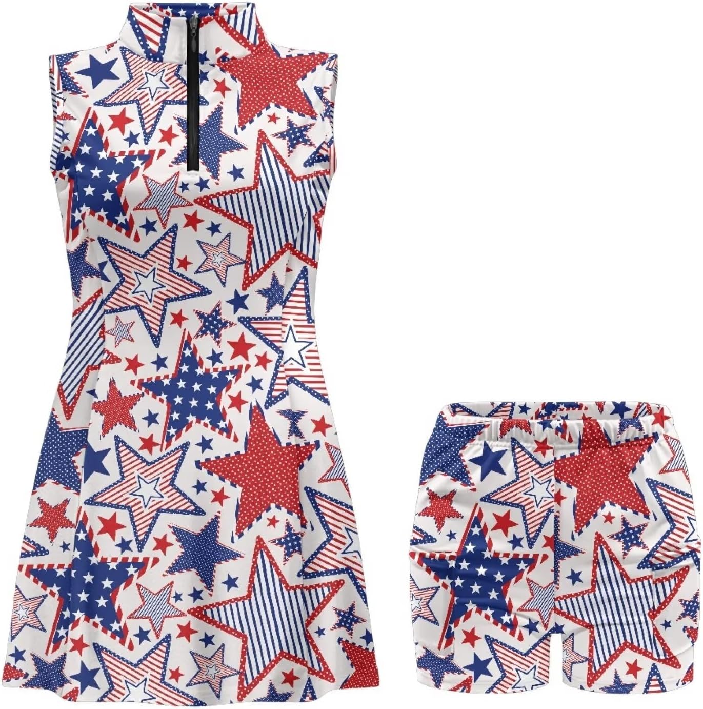 Biyejit Women's Tennis Golf Dresses Zip Up Workout Athletic Sleeveless Dress with Shorts and Pocket Pickleball Outfits