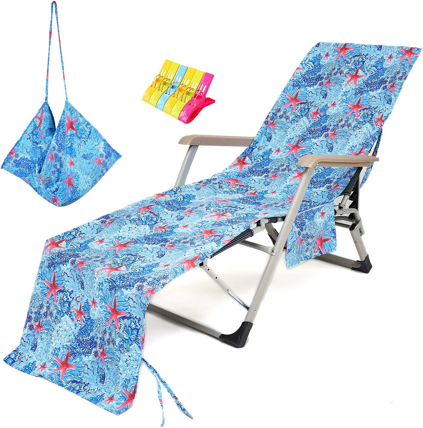 TwoShawl Beach Chair Cover, Lounge Chair Towel Cover with Storage Pockets Patio