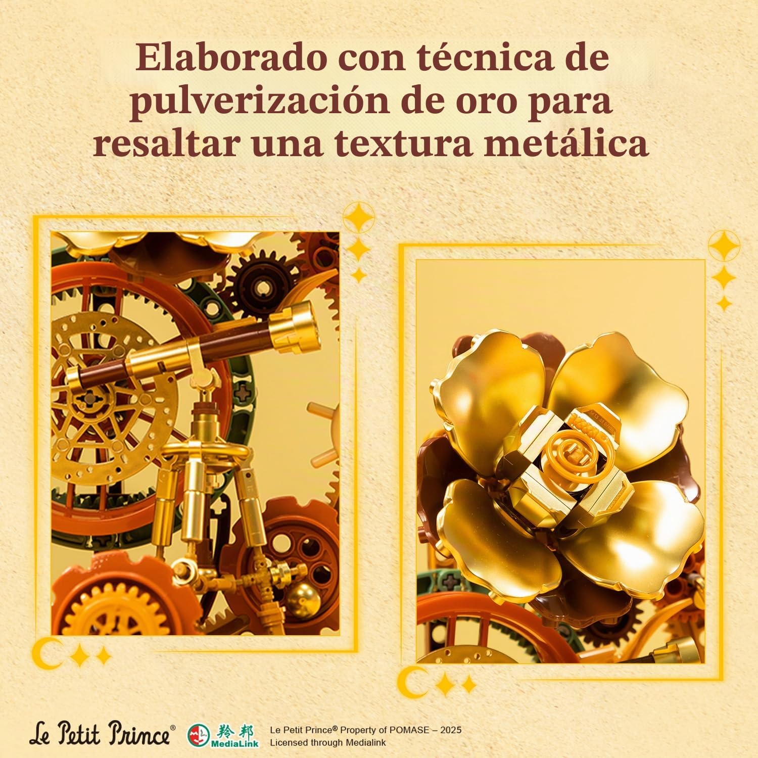 PANTASY The Little Prince Starry Journey - Juego de construcción con diseño de diorama mecánico inspirado en Steampunk con base de planeta, engranajes y telescopio, modelo de exhibición coleccionable