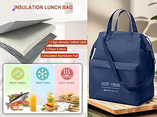 Miniatura 3 de Lonchera aislada, 11 x 6.3 x 14.1 pulgadas, bolsa térmica Bento portátil, lonchera azul portátil, lonchera para mujeres, bolsa de almuerzo para