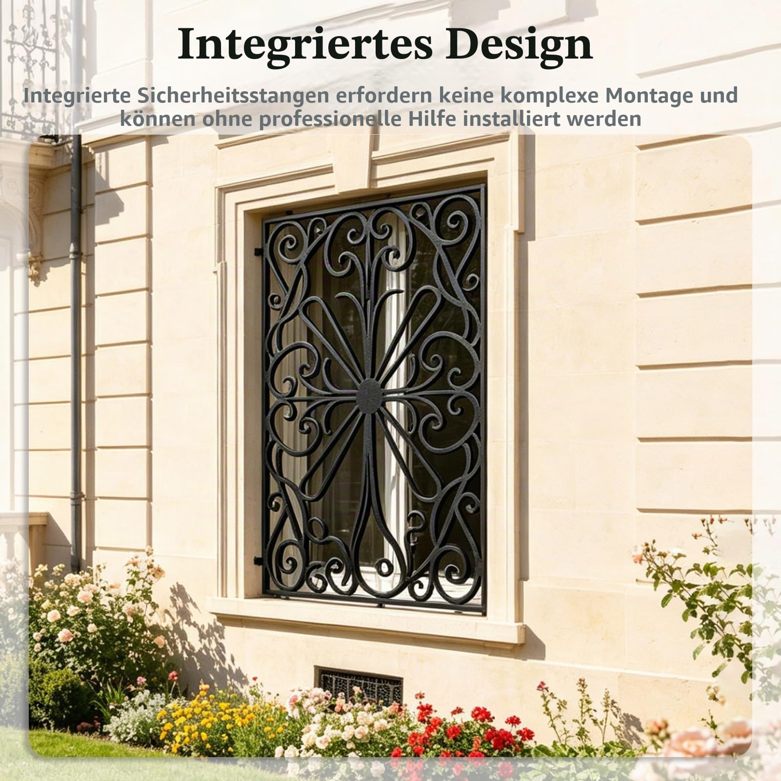 Fenstergitter Einbruchschutz Vertikale, Große, Elegante Fenstergitter mit Blumenmuster, Sicherheitsgitter aus Schmiedeeisen für Fenster, Vielseitiges Sicherheitsgitter