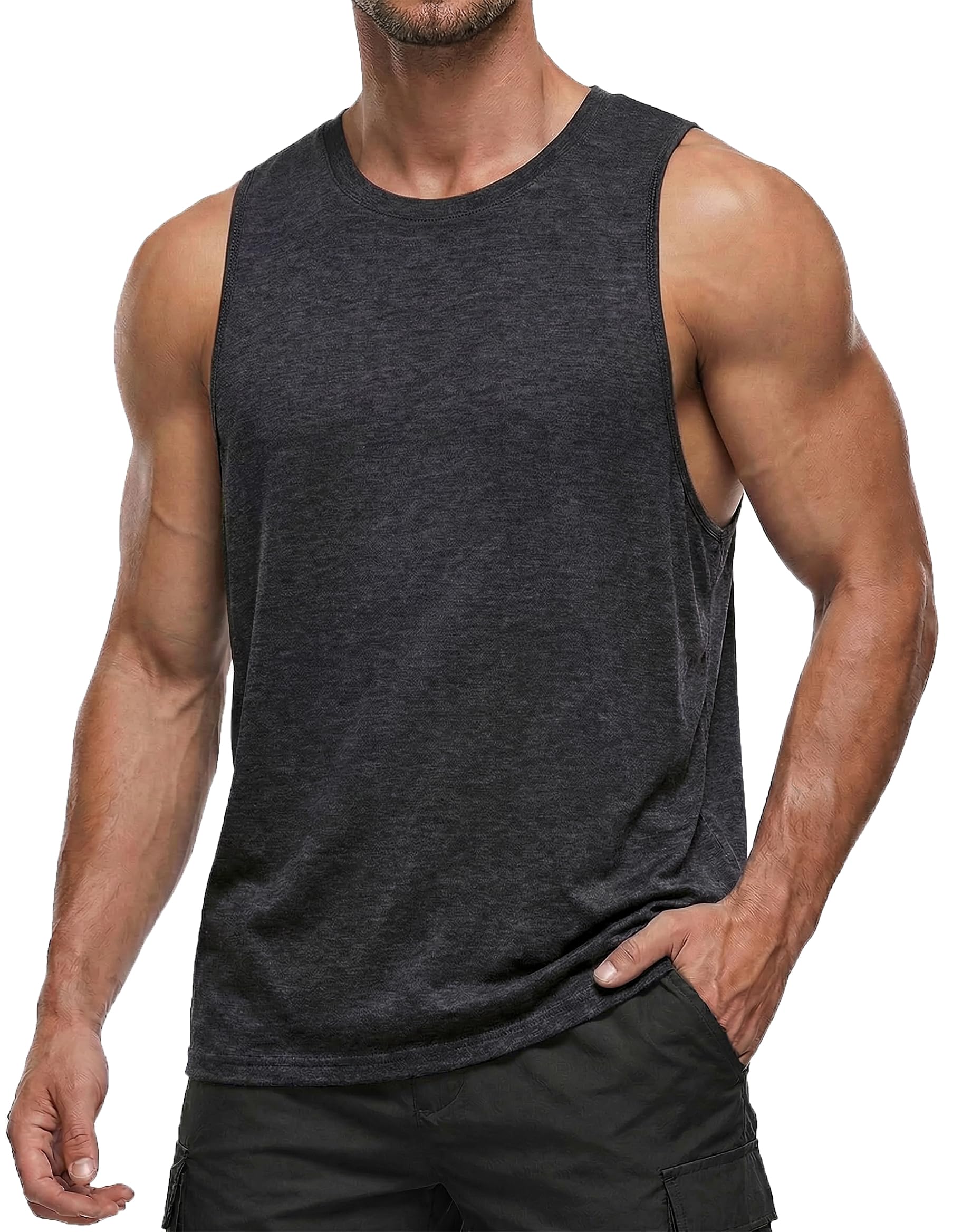 PINSPARK Men's Tank Tops Quick Dry Summer Workout Muscle Shirt Athletic Casual Sleeveless Shirts for Bodybuilding Beach Gym