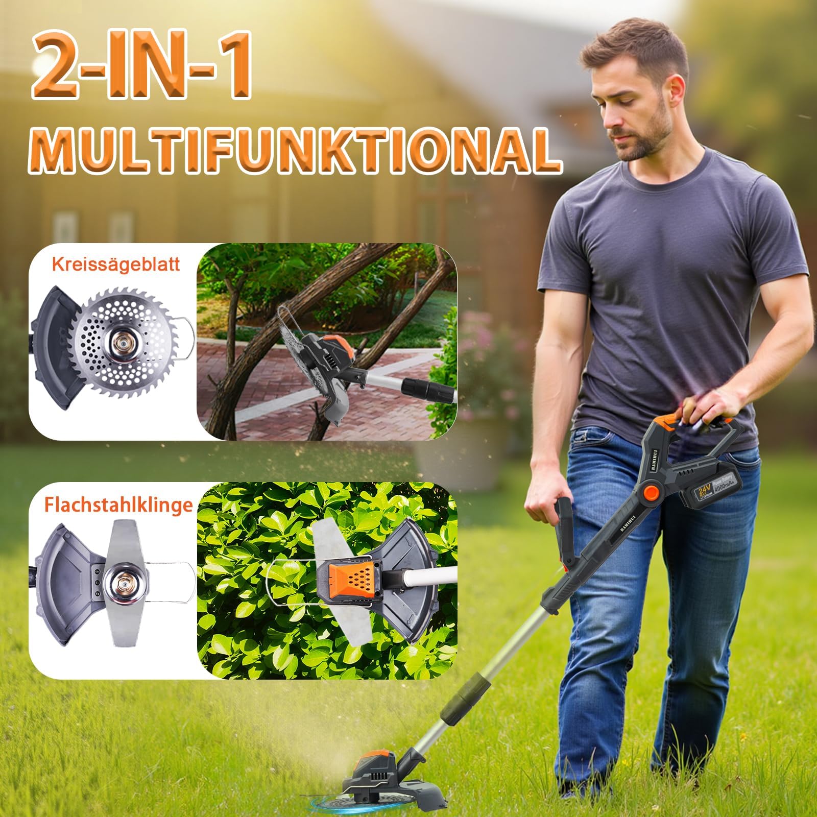Desbrozadora con batería y cargador, batería con motor de 1300 W, para cuidado de jardín (Grey1)