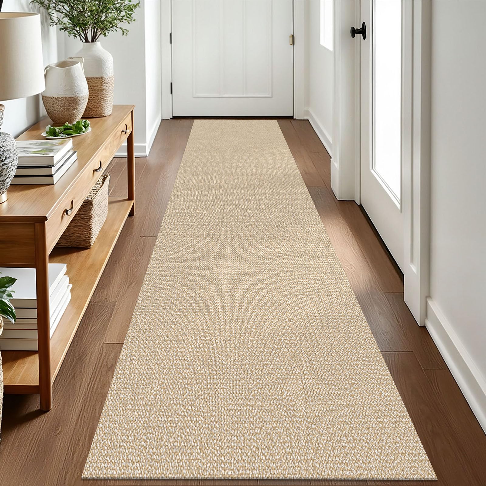 EARTHALL Alfombra lavable de 2 x 8 pies, antideslizante, para pasillos, con respaldo de goma de algodón, alfombra trenzada para interiores, para entrada, pasillo, cocina, dormitorio, color beige y