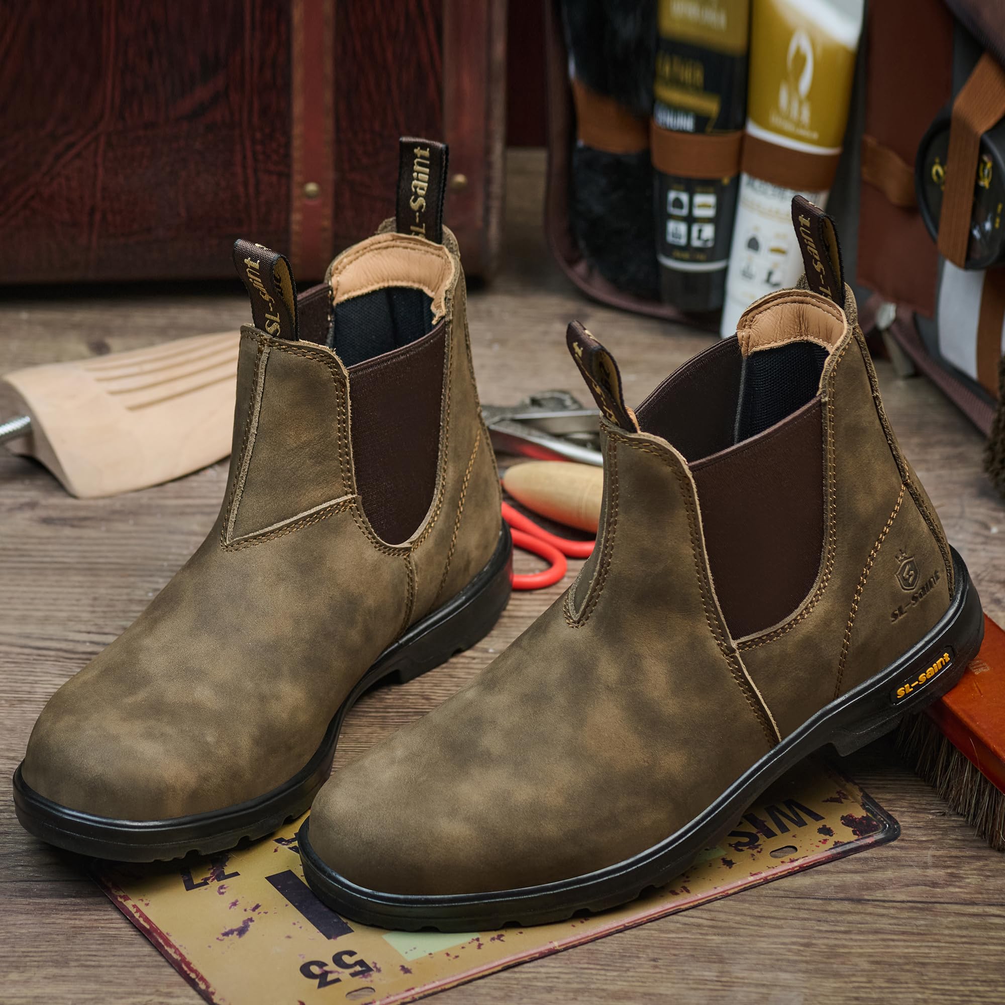 Herren Classic Chelsea Boots Knöchelmodische Slipper Aus Vollnarbenleder Lässig und Leicht