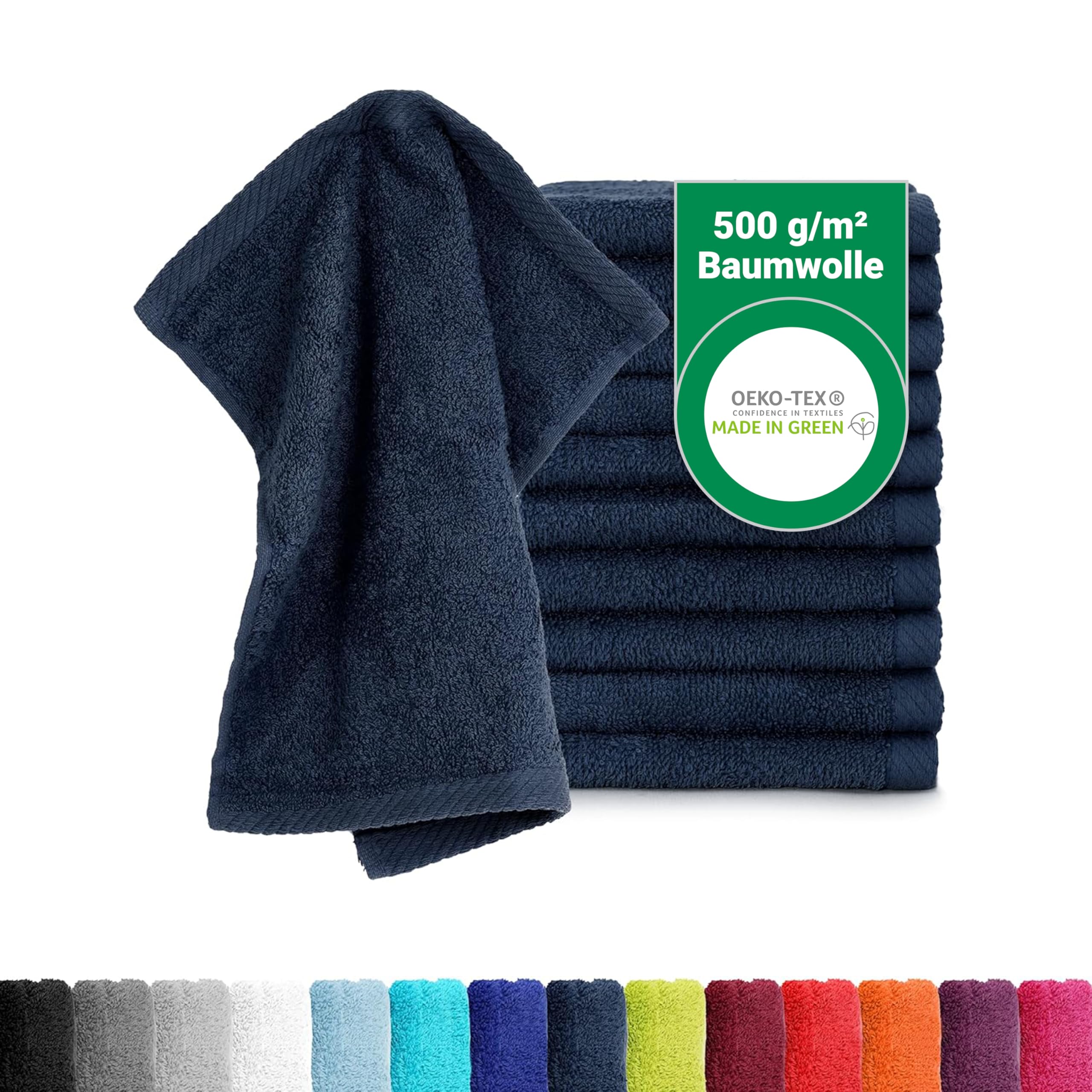 Lot De 10 Gants De Toilette En Coton Doux – 30x30 Cm – Certifié Öko-Tex – Bleu Royal