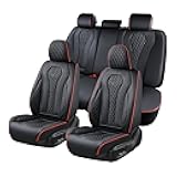 Coverado Car Seat Covers Full Set, Black Seat Covers, Waterproof Car Seat Cover, Car Seat Cushion, Car Seat Covers Front Seats Back Seat Covers, Auto Seat Protector Universal Fit Most Cars Red Line
