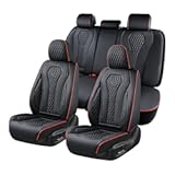 Coverado Car Seat Covers Full Set&comma; Black Seat Covers&comma; Waterproof Car Seat Cover&comma; Car Seat Cushion&comma; Car Seat Covers Front Seats Back Seat Covers&comma; Auto Seat Protector Universal Fit Most Cars Red Line