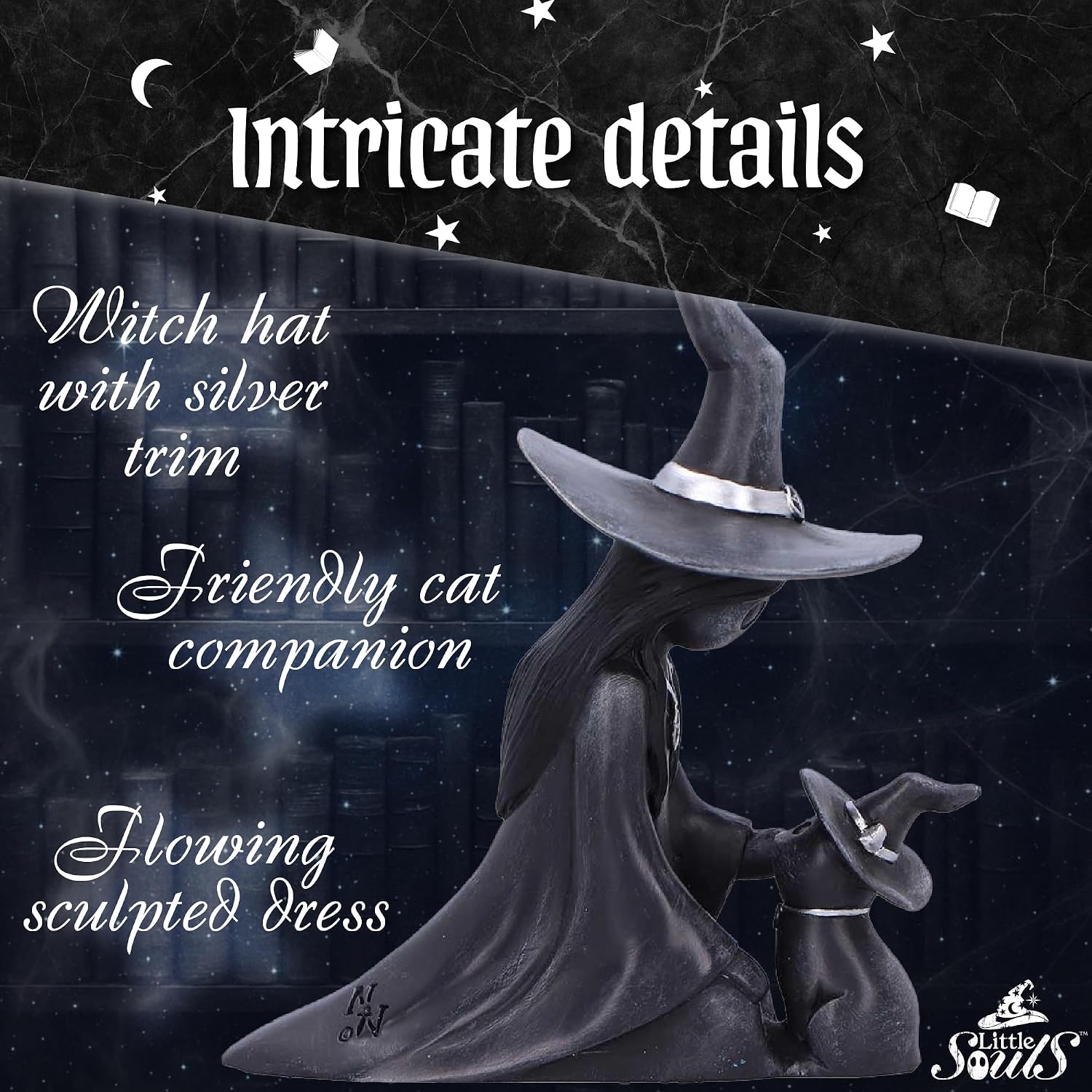 Nemesis Now Little Souls Twilight Figurine 10cm - Gothic Witch & Cat Statue, Hand-Painted Resin Fantasy Decor, Collectible Shelf Ornament Gift image 5