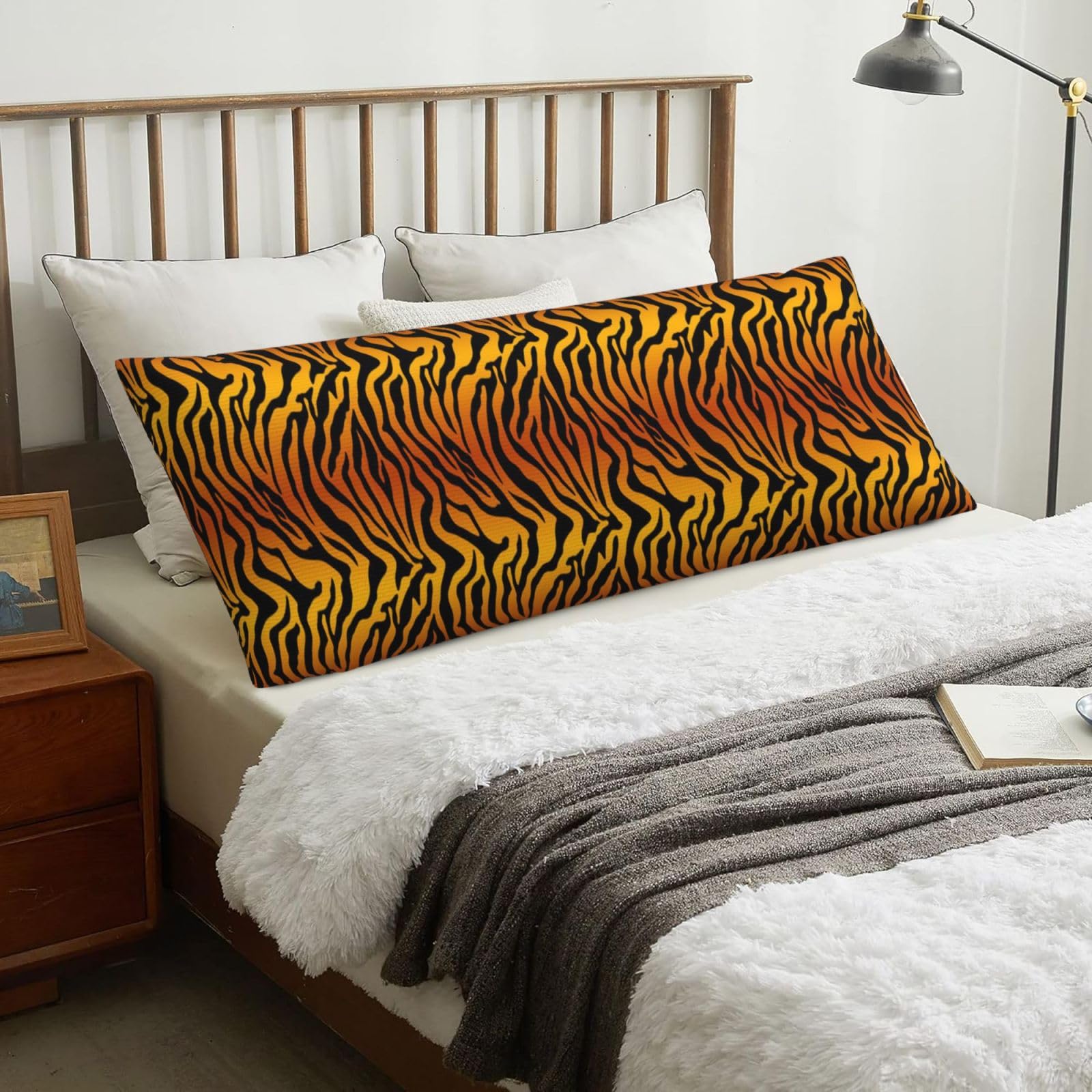 Tiger Prints, Body Pillow Cover with Zipper,Long Body Pillowcase 20 x 60 in
