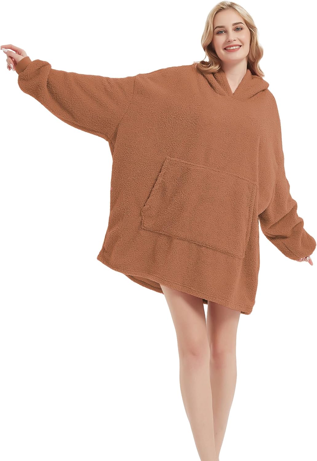 RISISSIDA Wearable Blanket for Adult Women and Men,Sherpa Hoodie with Giant Front Pocket for Indoor/Outdoor,One Size Fits All - Image 4