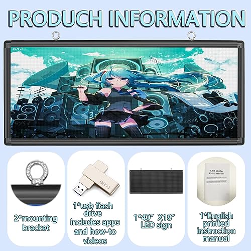 Miniatura 6 de MNY - Letrero LED de desplazamiento al aire libre WIFI programable P6 de 40 x 18 pulgadas, letrero de pantalla digital LED de alto brillo, letrero