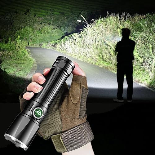 Zoomable LED Flashlight,High Lumens Ultra-Bright Spotslight with 4 Modes,Rechargeable Powerful Handheld Flashlight Waterproofs Design for