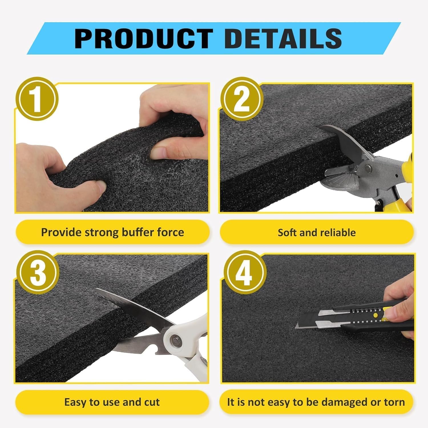 Black Customizable Polyethylene Foam Sheets, 6PACK 12 x 16 x 0.5INCH Thick Padding for Cases, Tool Foam Sheet for Packaging and Crafts