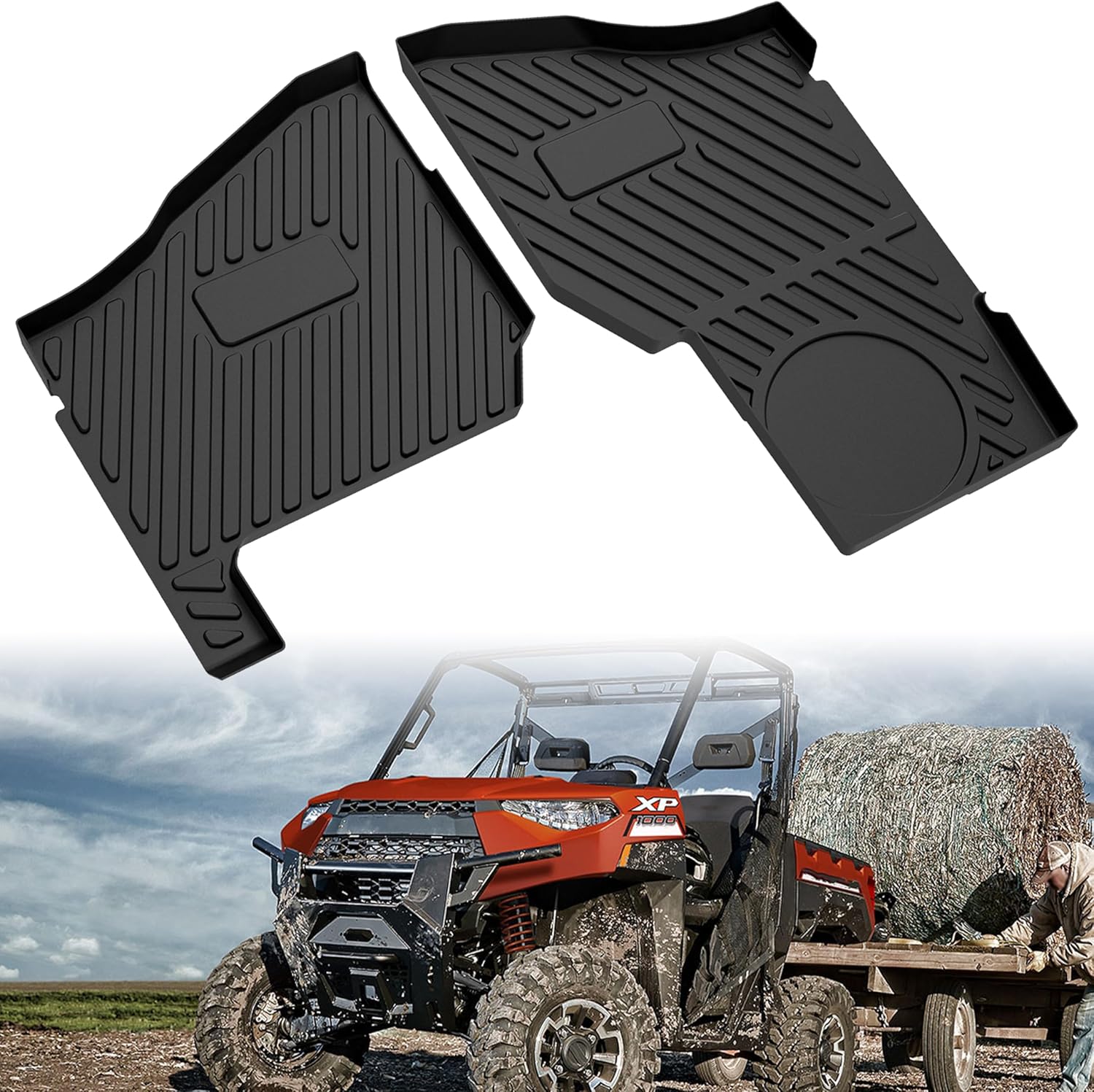 SAUTVS TPE Floor Mats for Ranger XP 1000 18-26, Front Row Floor Liners All Weather Protection Slush Mat Liners for Polaris Ranger 1000 / XP Crew 2018-2026 Accessories (2PCS #2882780)