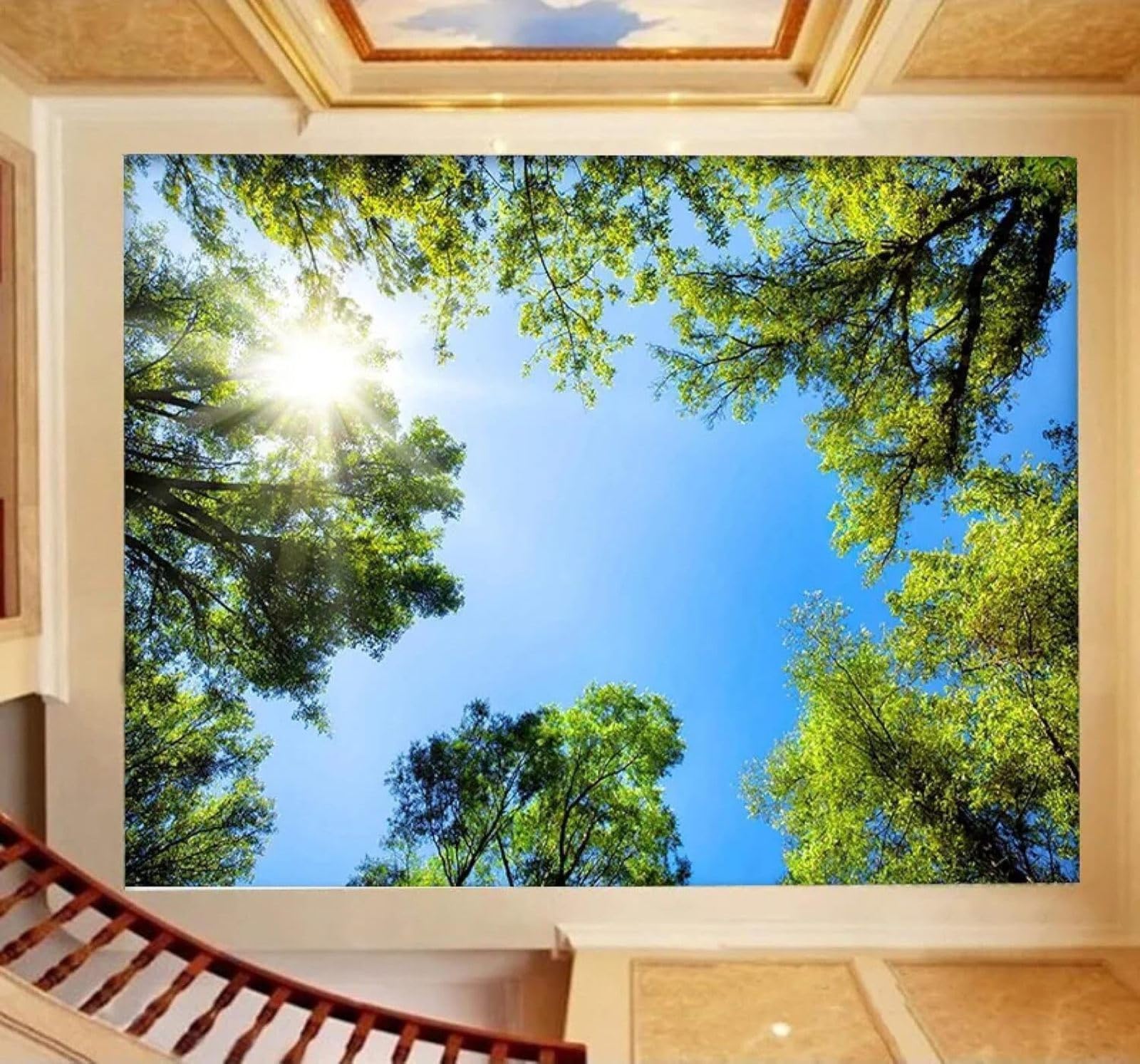 Xlming 350Cm×256Cm(B×H) Sunlight Fresh Green Trees Landscape 3D Wallpaper Luxury Home Dining Decor Paste Sofa Living Room The Wall For Bedroom Mural-350Cm×256Cm