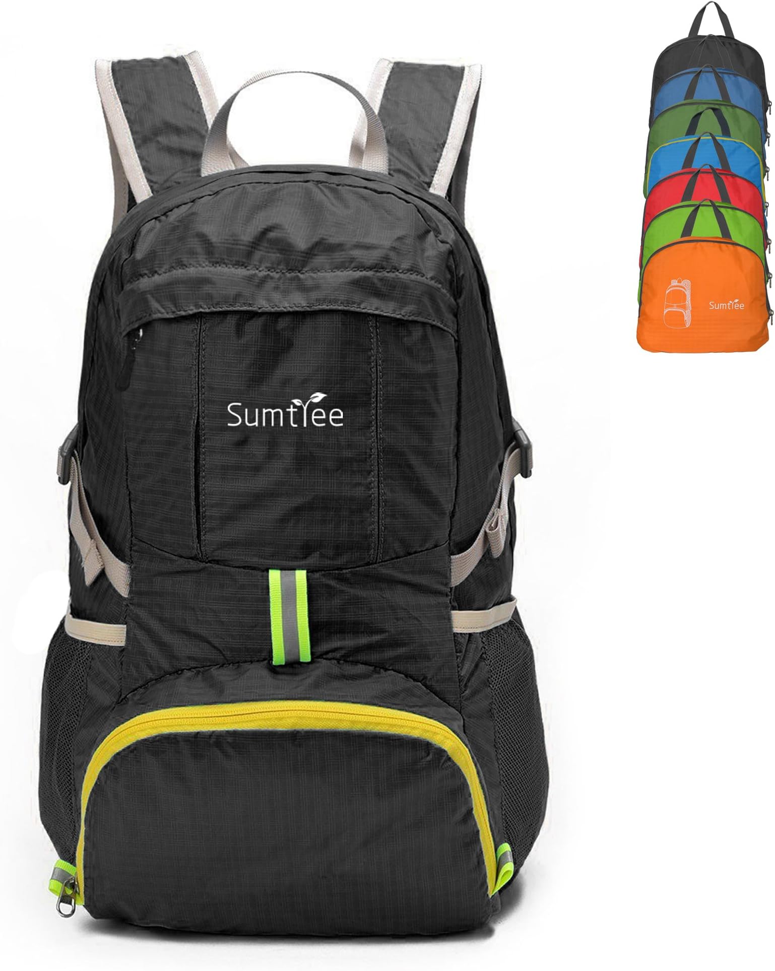 35L Ultra Lightweight Foldable Packable Backpack, Durable Hiking Daypack (Black with Yellow Zipper)