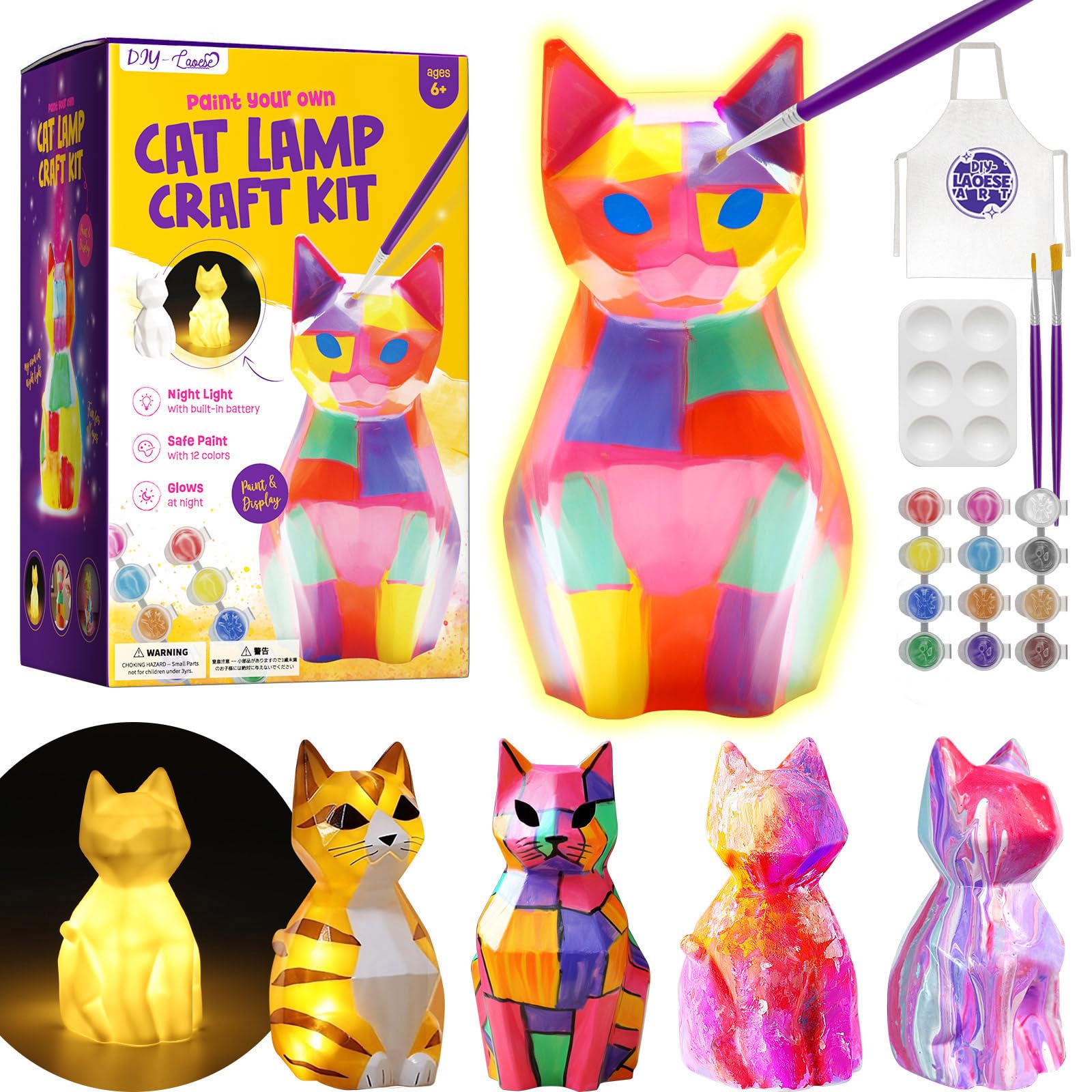 DIY-LAOESE Kit Lampada Gatto 3D Set Pittura Giocattolo Bambini, Giochi Creativi bambina 6 7 8-12 Anni, Creativi Gadget Compleanno Cat bambini, Idee Regalo Bambina 3 4 5 6 7 8 9 10 11 12+ Anni