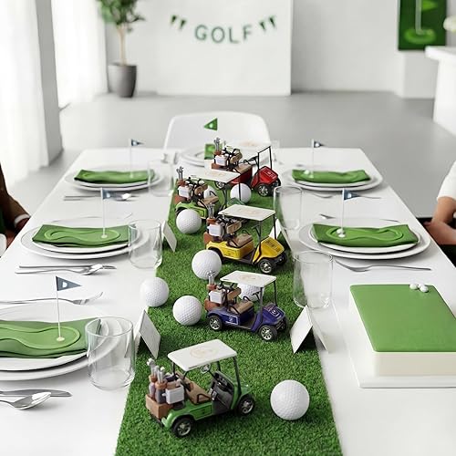 Miniatura 6 de 9 piezas de 5.3 pulgadas modelo de carrito de golf de juguete y 30 pelotas de práctica para fiestas de golf, centros de mesa, decoraciones para