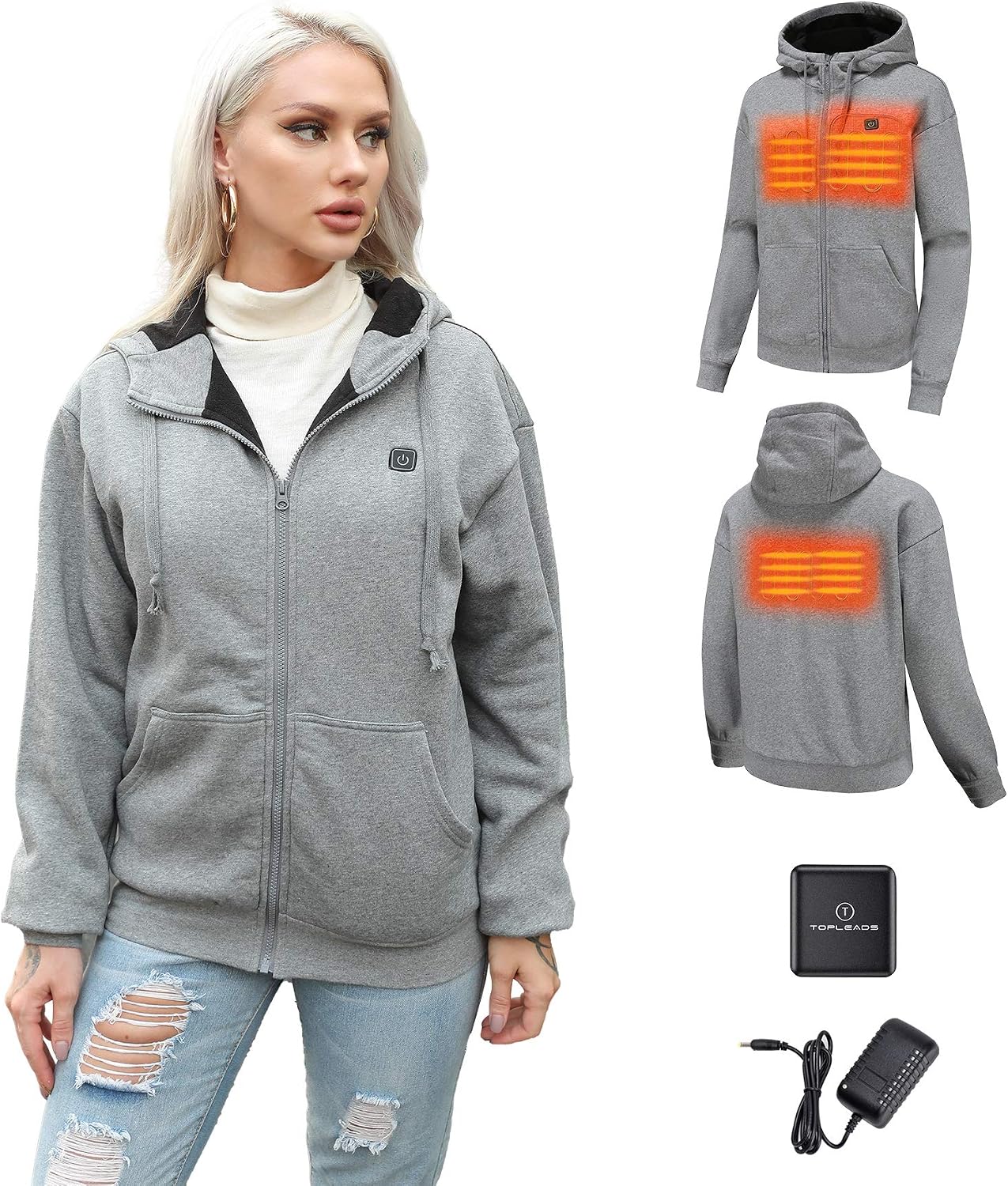 TOPLEADS 2020 Updated Heated Hoodies Men Women Far-Infrared Heating Jacket Sweatshirt with Battery