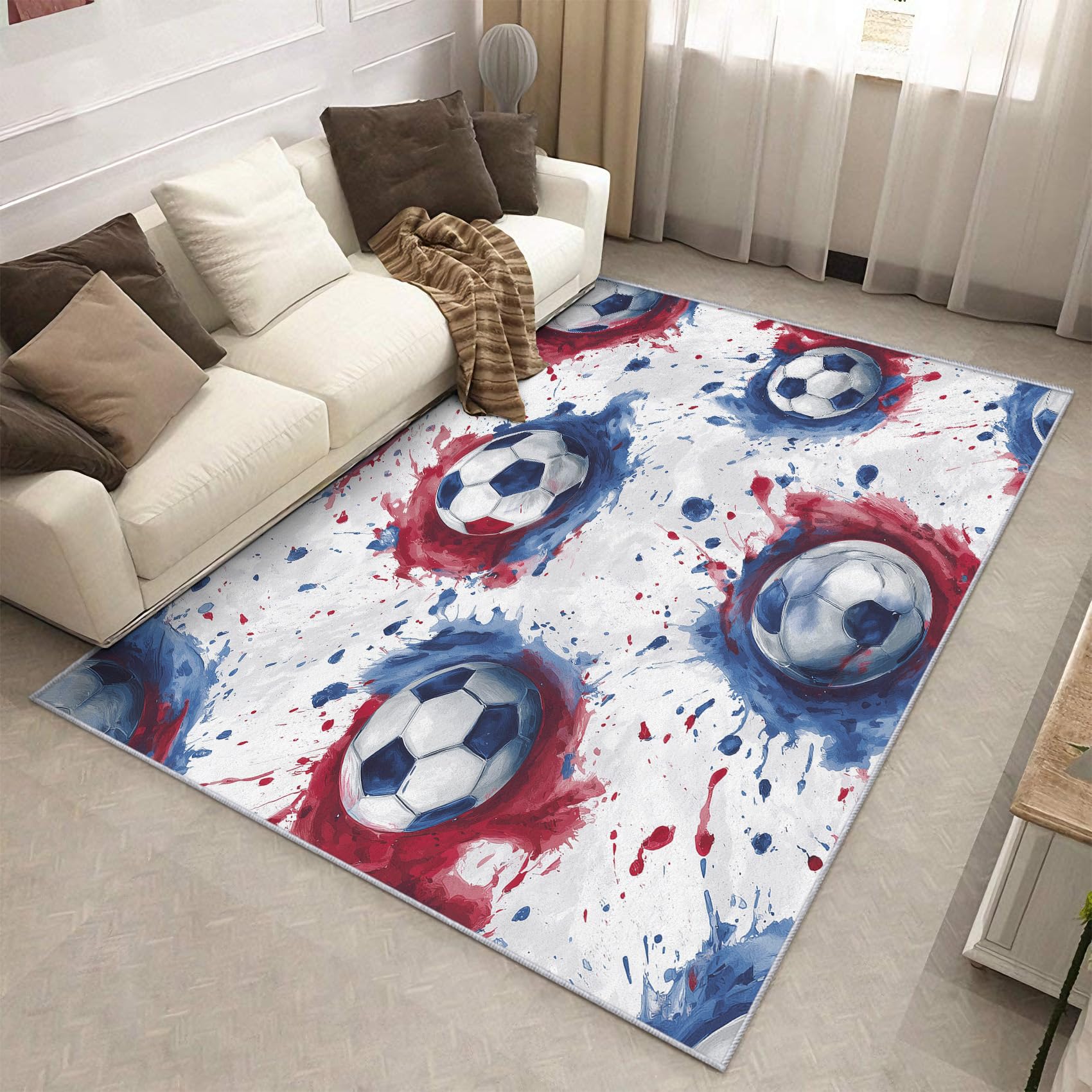 Tapis football chambre antidérapant fini les glissades grand tapis salon lavable 180x240 cm P-&113