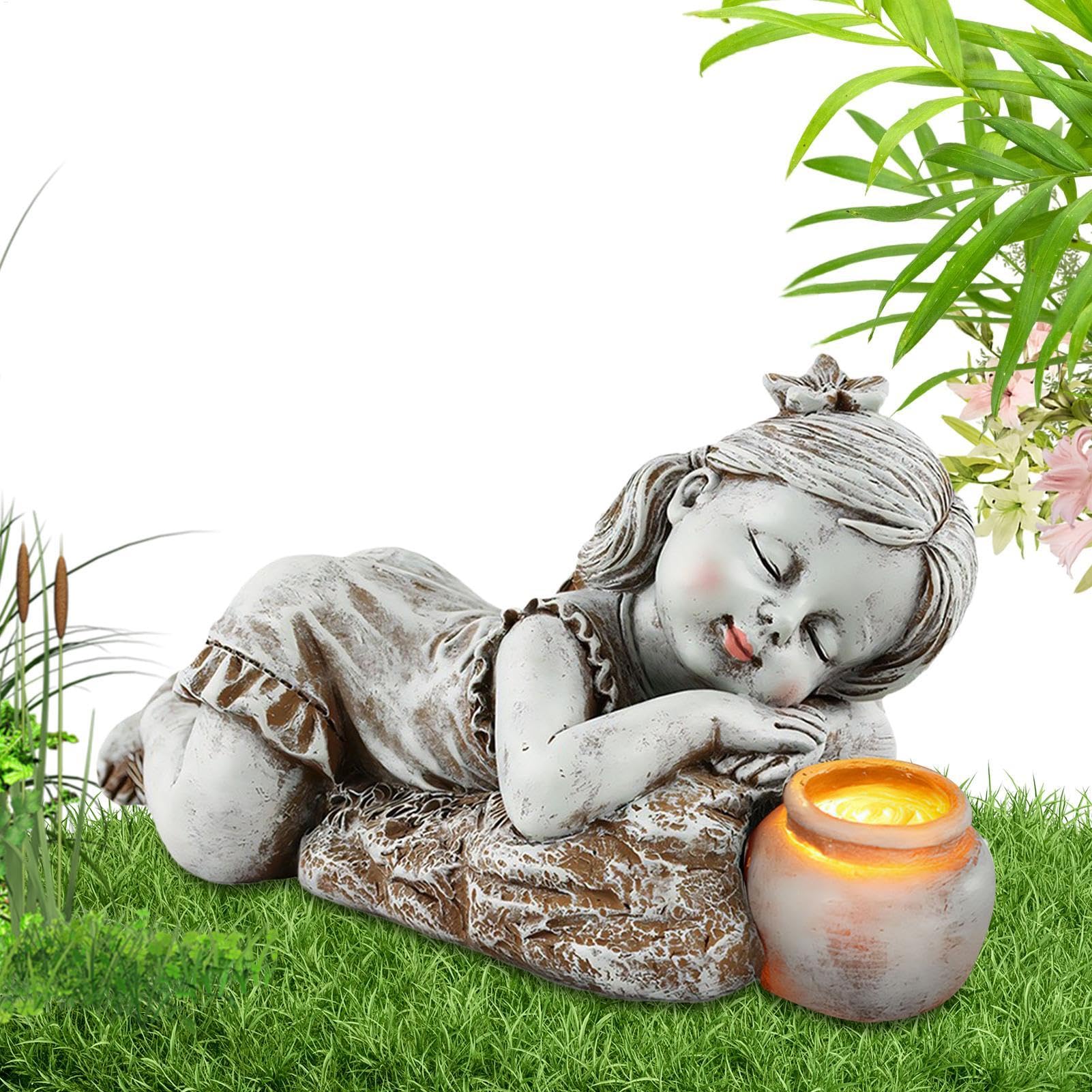 Figurines solaires de jardin enfant allongé douceur extérieure
