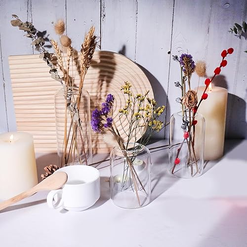 Miniatura 4 de Juego de 3 jarrones de cristal, juego de floreros pequeños transparentes, modernos jarrones de borosilicato soplados a mano para centros de mesa de