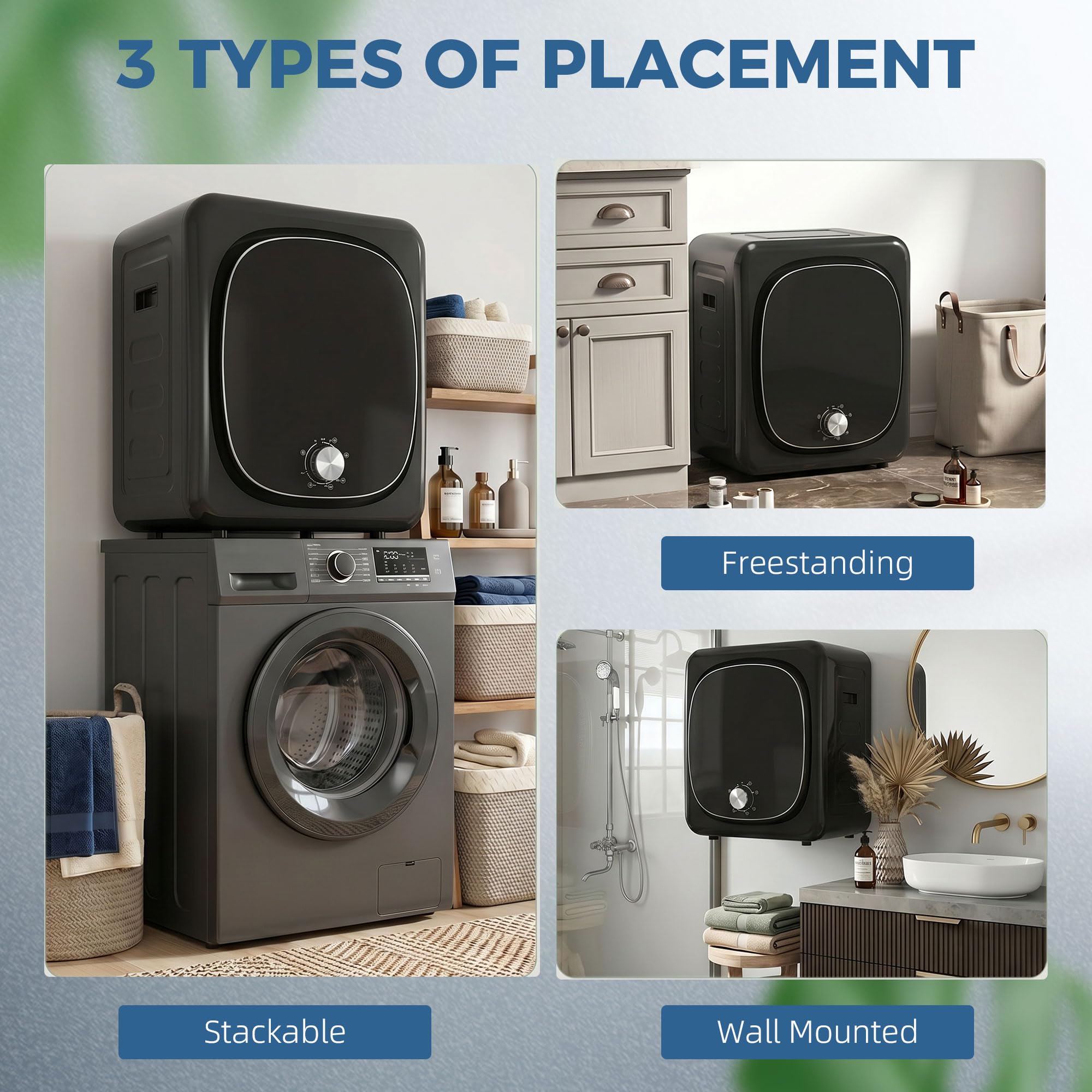 HOMCOM Asciugabiancheria a Scarico Compatto Asciugatrice Elettrica 800W 4Kg con 5 Modalità di Asciugatura, Vasca in Acciaio Inossidabile, Carica Frontale per Appartamento Casa Camper, Nero