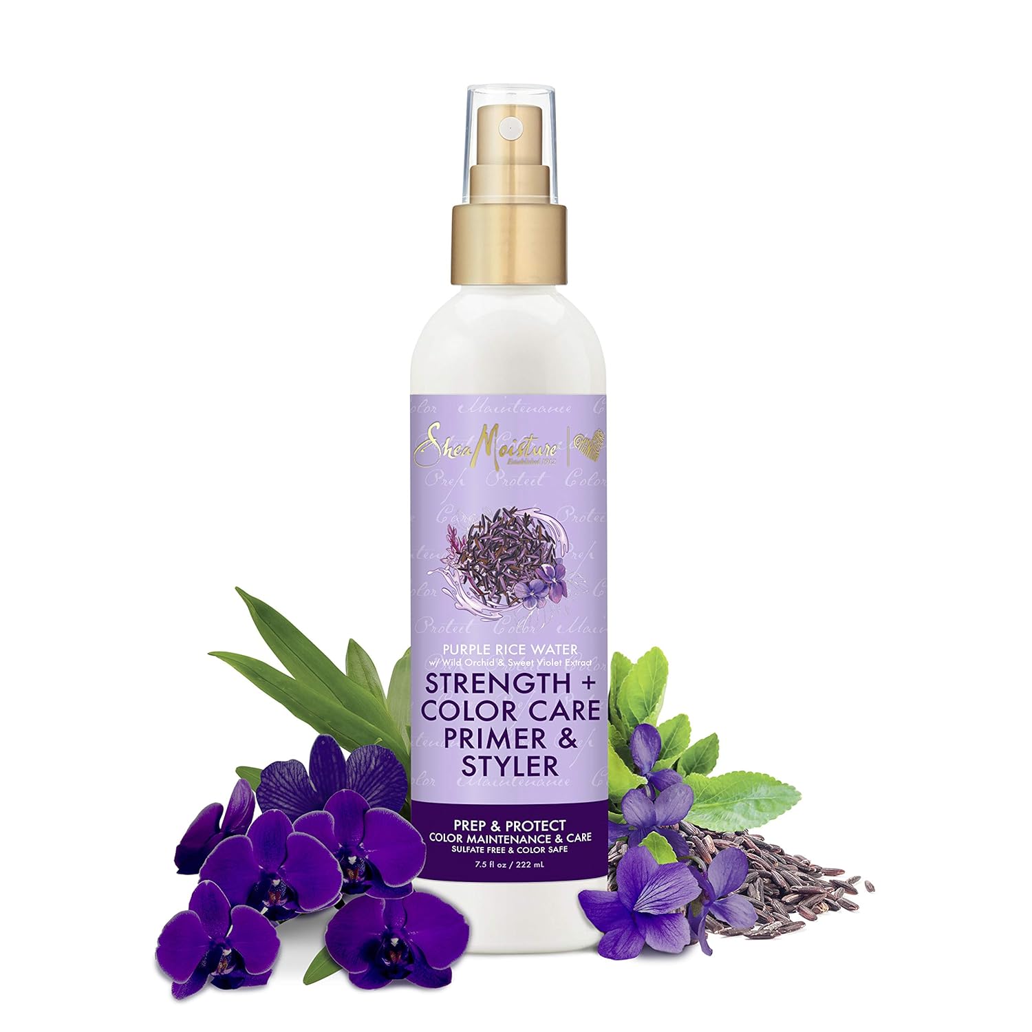 SheaMoisture Strength and Color Care Primer and Styler Hairspray for Damaged Hair Purple Rice Water to Prep and Protect 7.5 oz