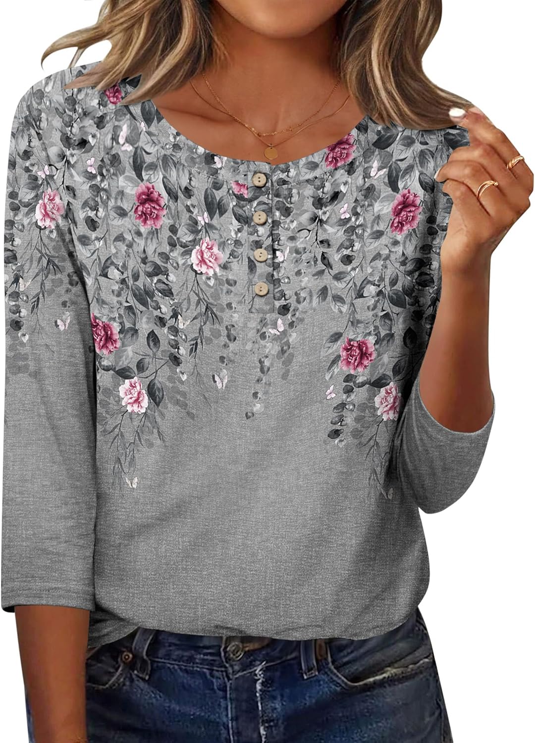 Zeagoo 3/4 Length Sleeve Women Tops Crew Neck Blouses Dressy Casual Summer T Shirts Loose Fit Business Work Clothes - Image 2