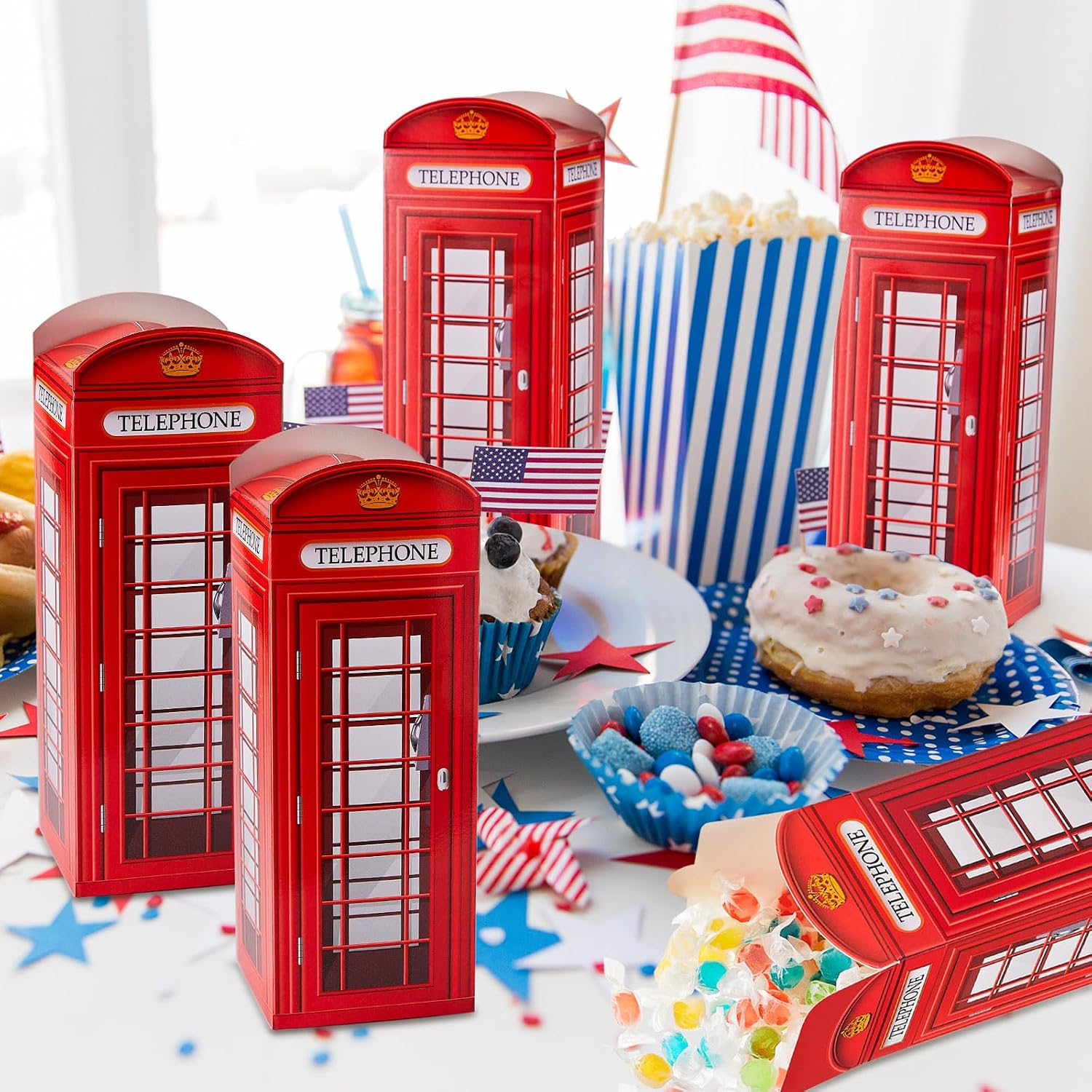 CHENGU 8 Pieces British Party Decorations London Phone Booth Box UK England Candies Boxes British International Party Favors United Kingdom Gift, 2.9 x 8.6 Inch
