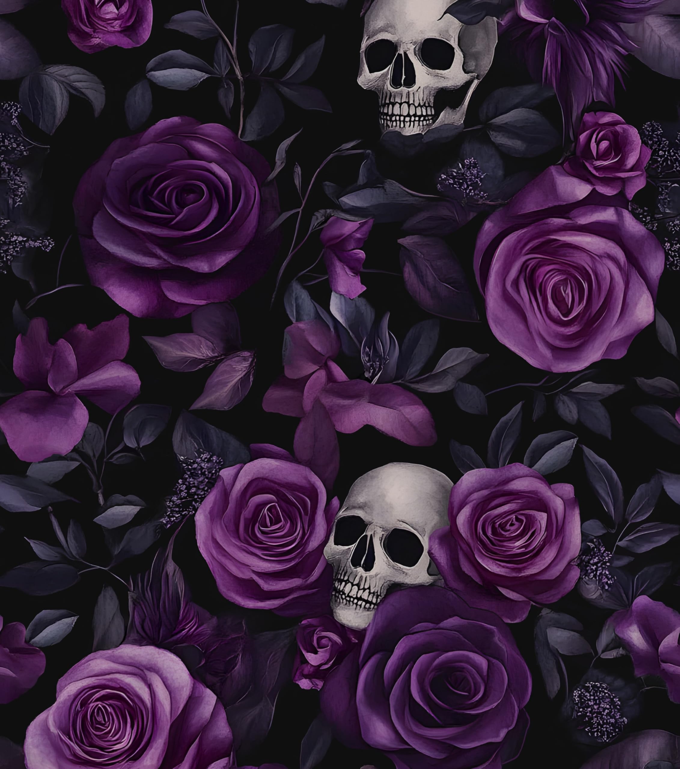 Purple Floral Wallpaper Peel and Stick, Dark Skull Contact Paper