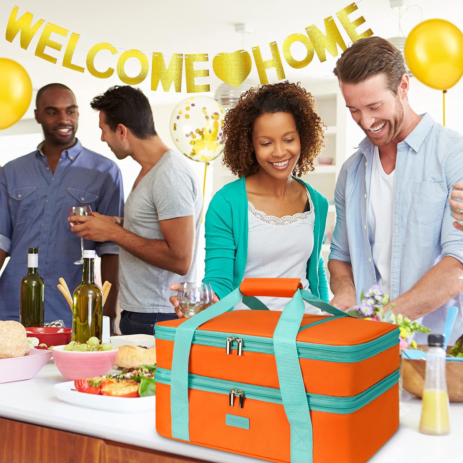 Bolsa de Transporte expandible para Cacerola, Bolsa de Alimentos de Dos Pisos, Portador Aislado para Alimentos fríos o Calientes, Bolsa para lasaña para picnics, Playas, Viajes o Regalos
