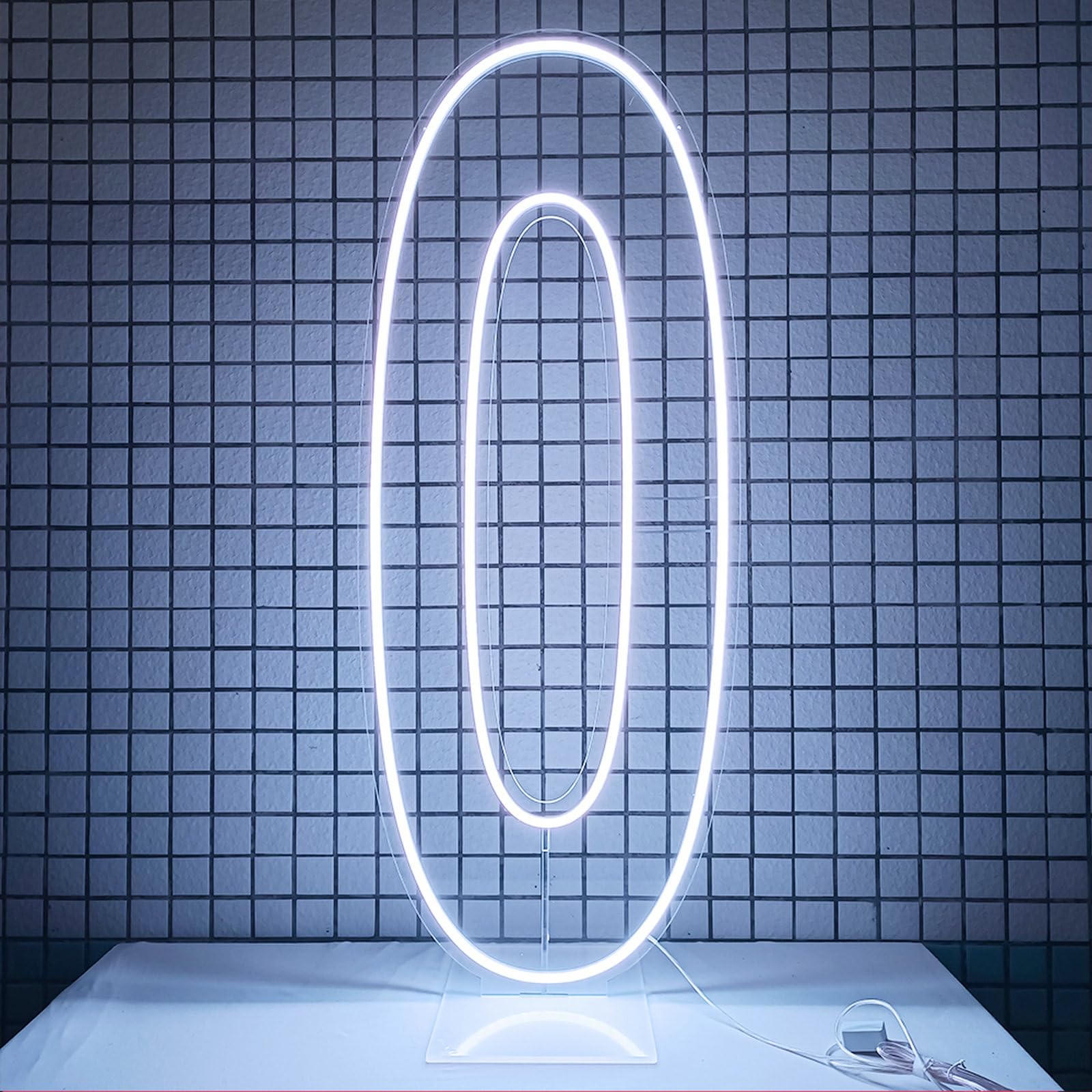 DS&DV Led Neon Number 0 Light Sign,Dimmable Neon Letters with Stand Up Base for Party Decoration (30" Cool White, Number 0)